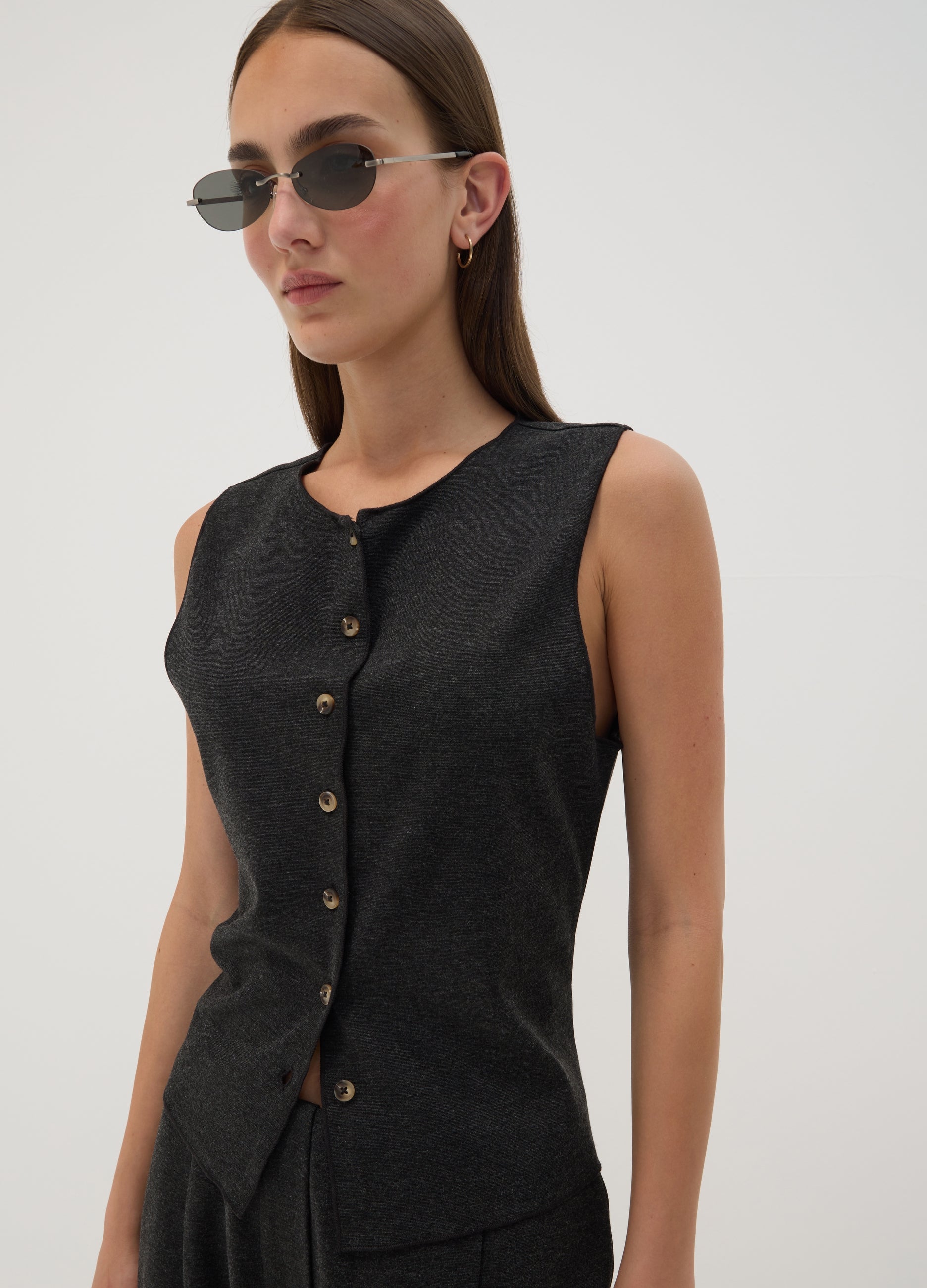 Gilet Nero In Punto Milano Di Viscosa Elasticizzata Regular Fit