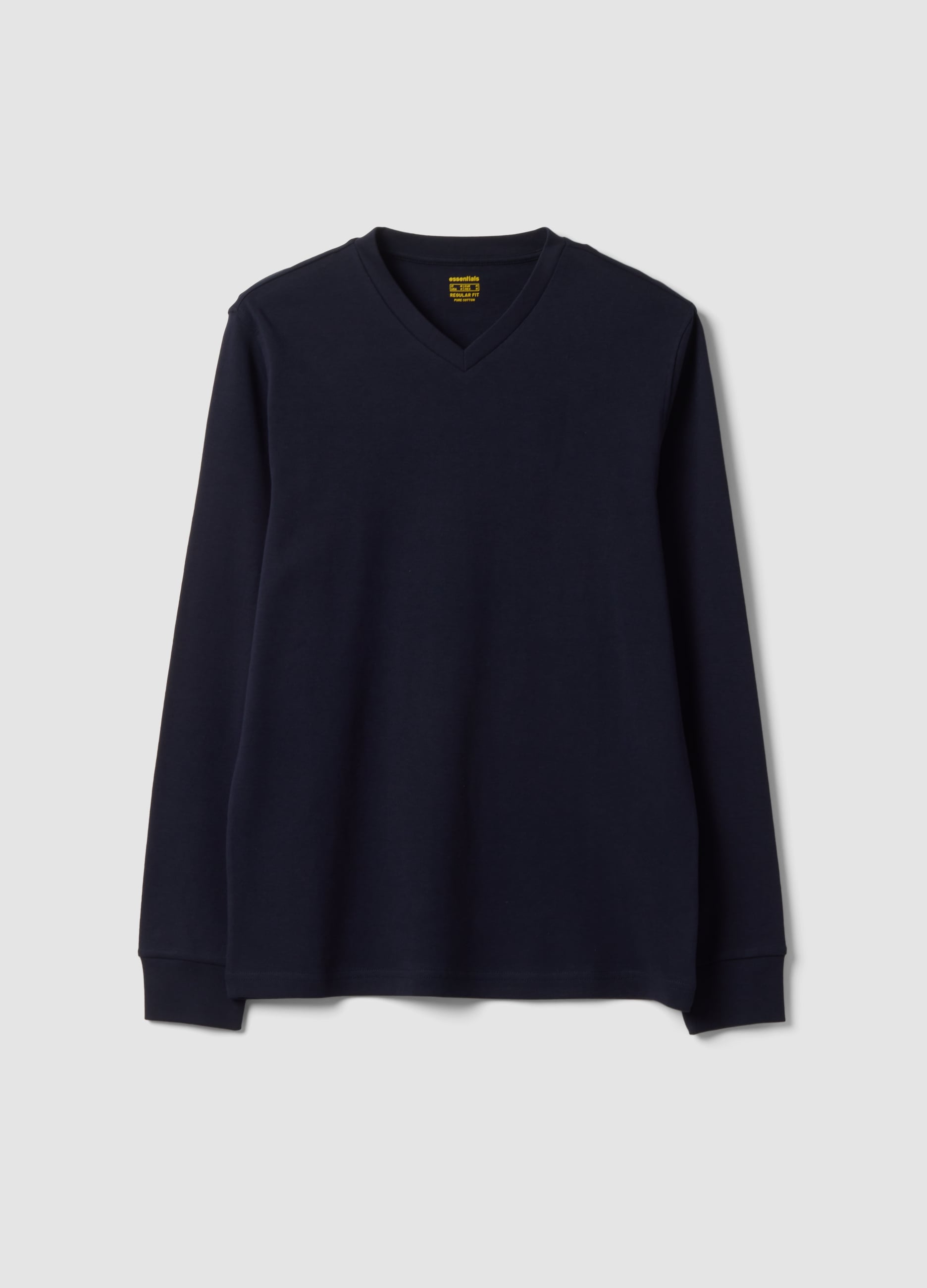 T-shirt Blu In Puro Cotone Con Scollo A V Regular Fit