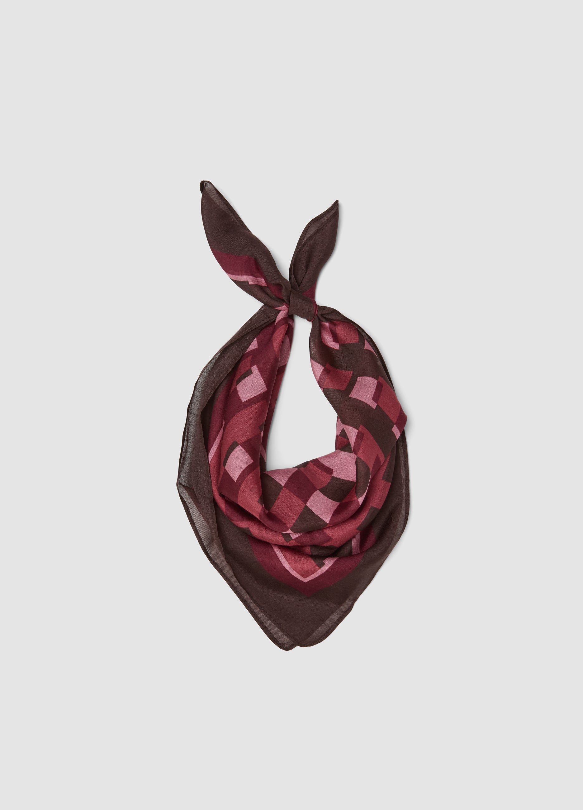 Foulard Marrone In Misto Modal E Seta Con Stampa Geometrica