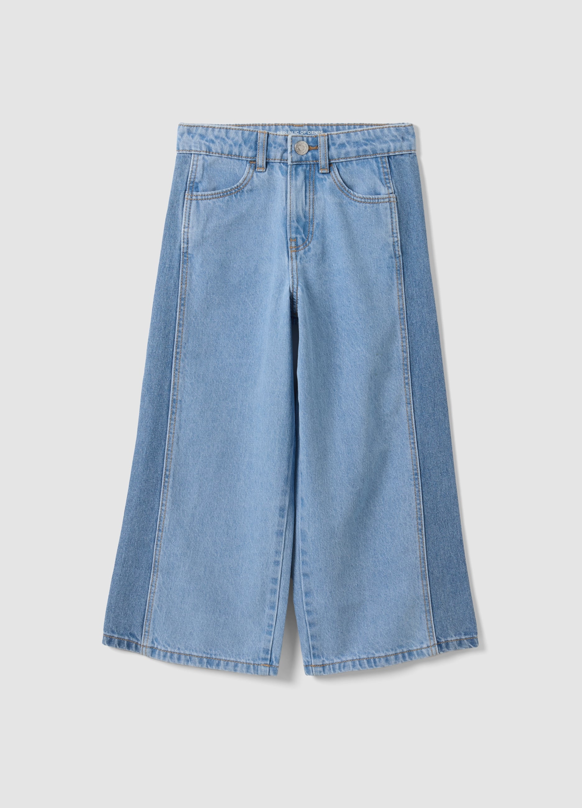 Jeans Azzurri Wide Leg In Puro Cotone Per Bambina