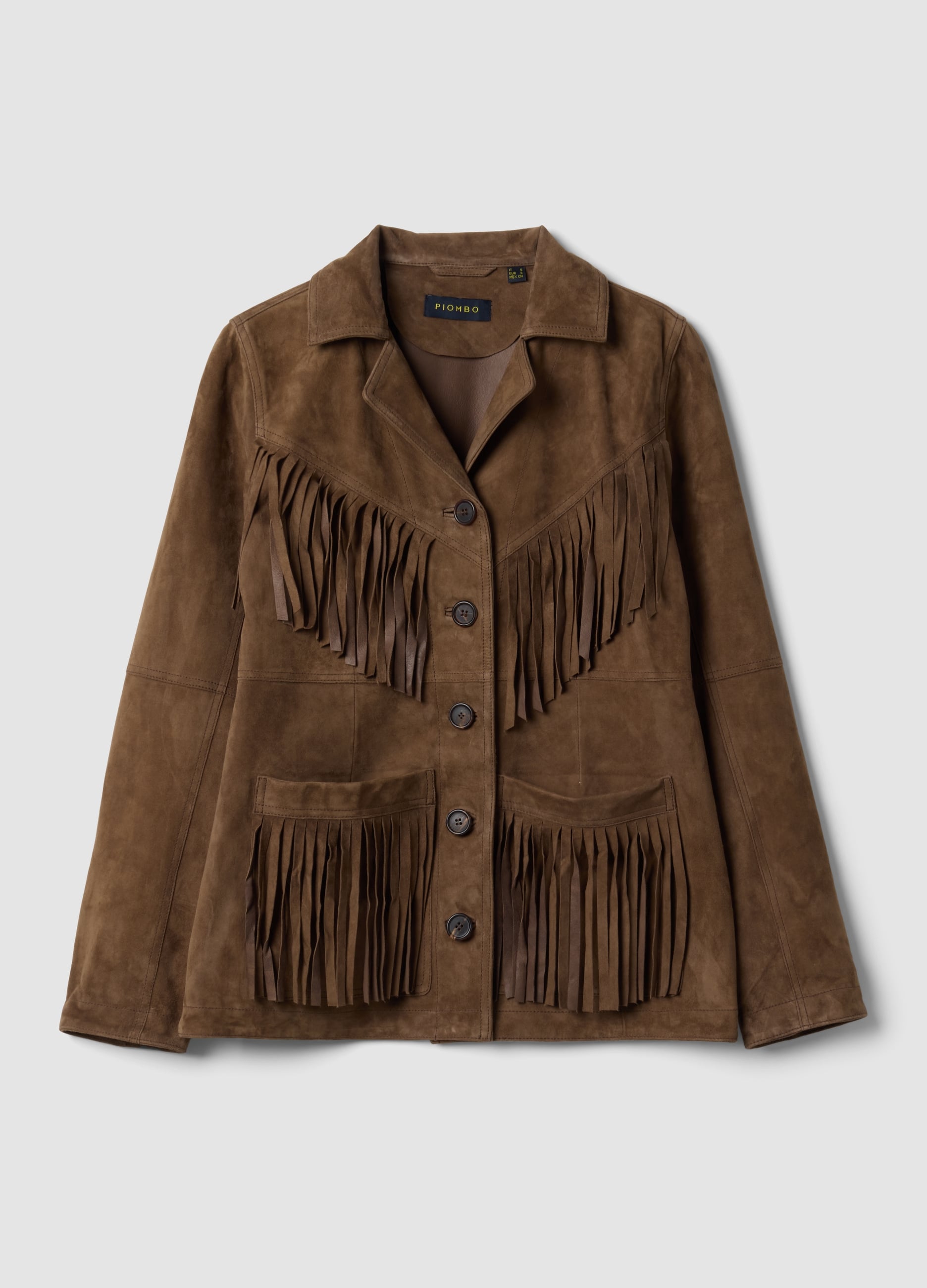 Giacca Marrone In Vera Pelle Con Frange Regular Fit