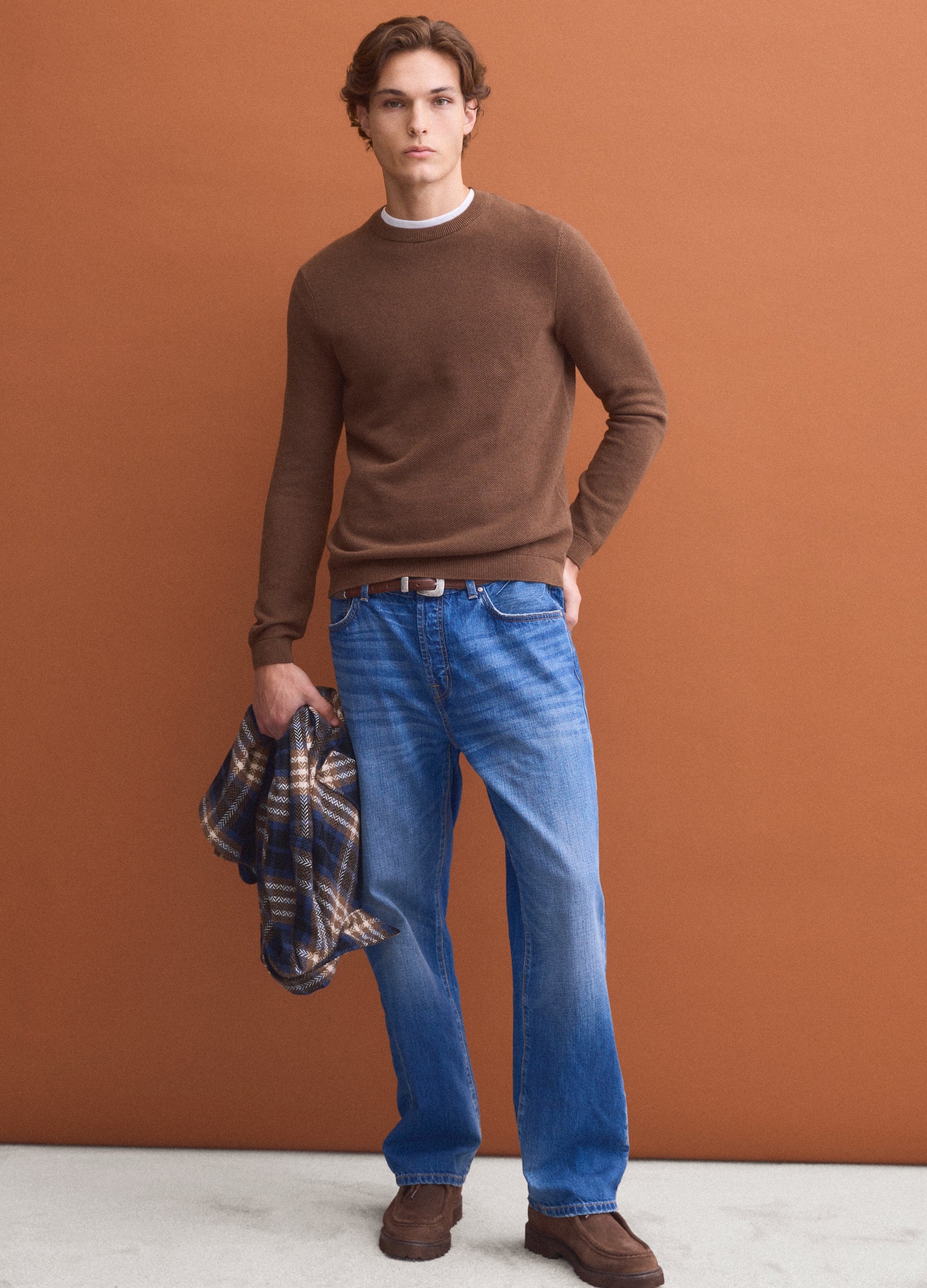 Maglia Marrone In Puro Cotone Girocollo Regular Fit