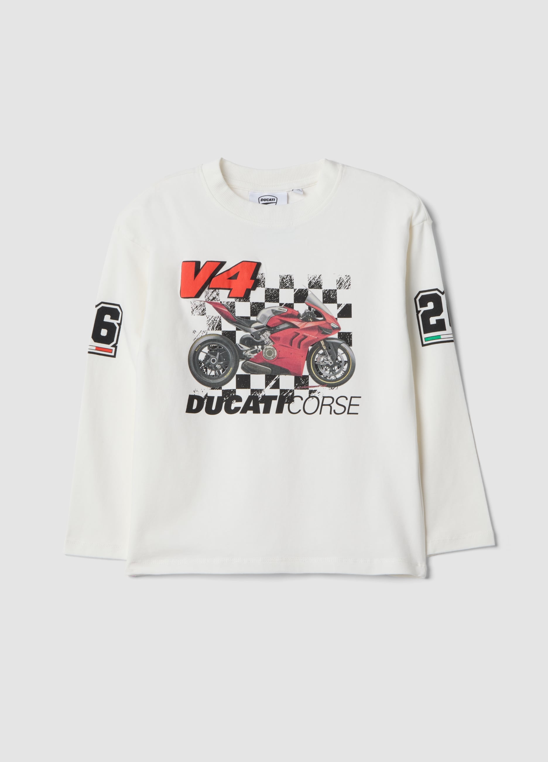 T-shirt Bianca In Cotone Elasticizzato Con Stampa Ducati Per Bambino