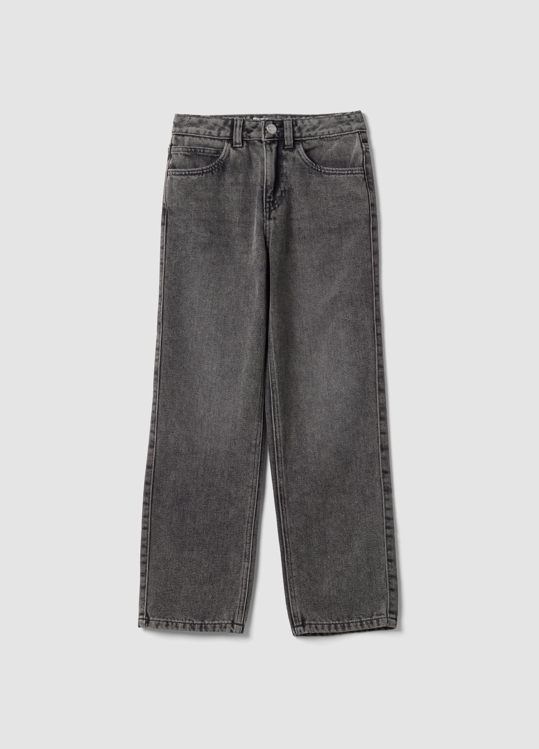 Jeans Grigi Straight In Denim Di Misto Cotone, Lyocell E Viscosa Per Ragazza