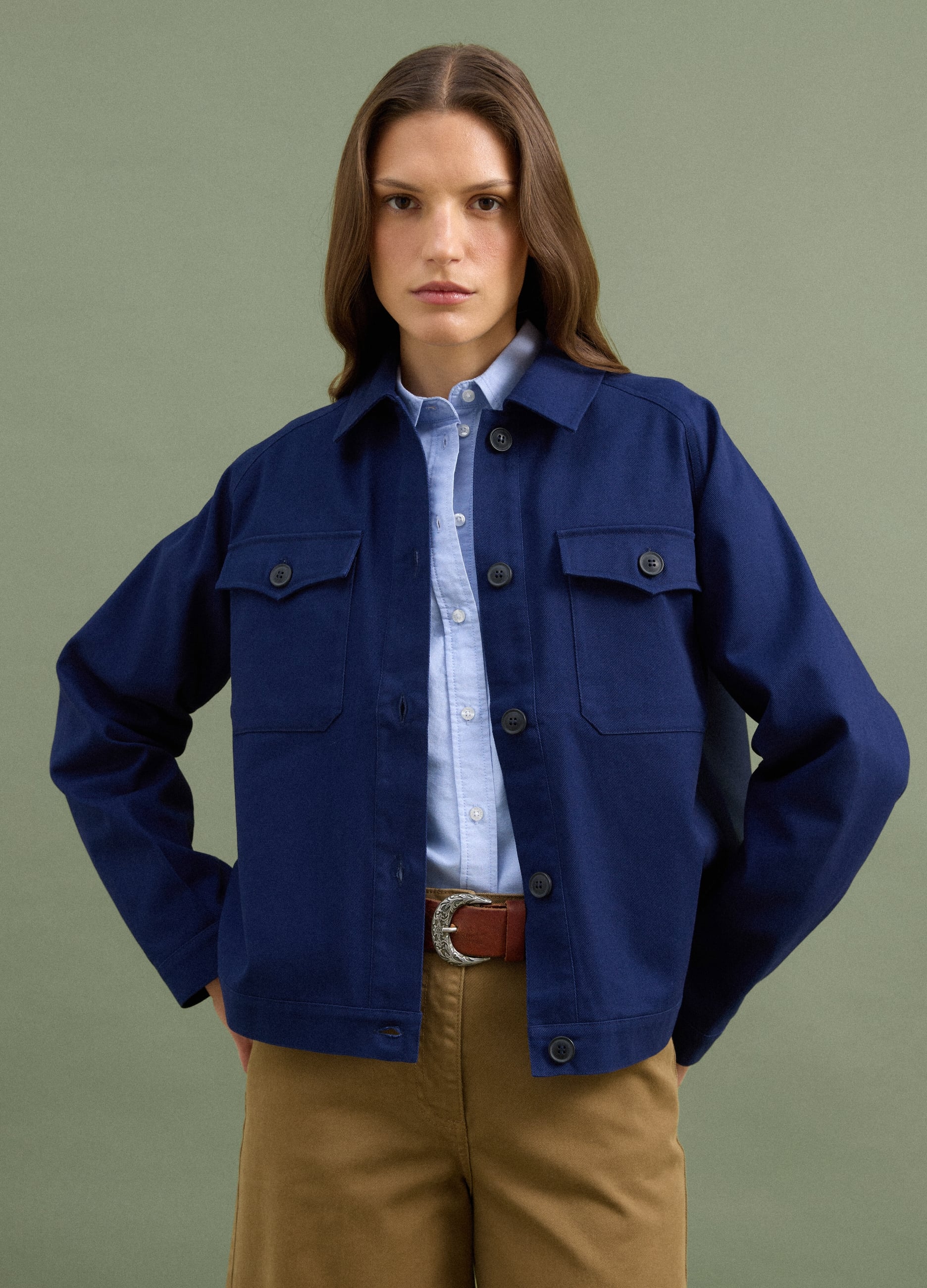 Shacket Blu In Puro Cotone Regular Fit