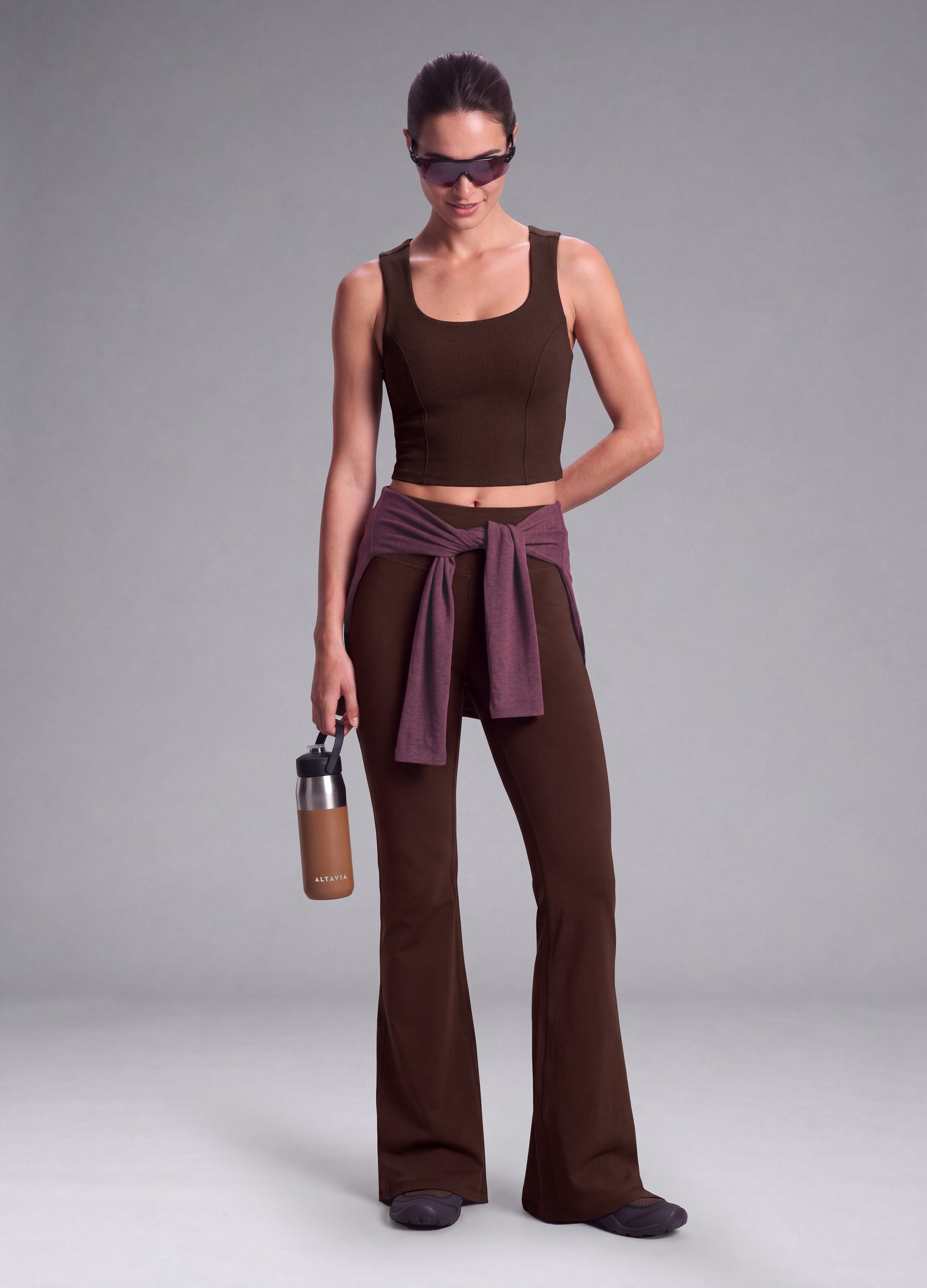Top Crop Marrone In Tessuto Elasticizzato