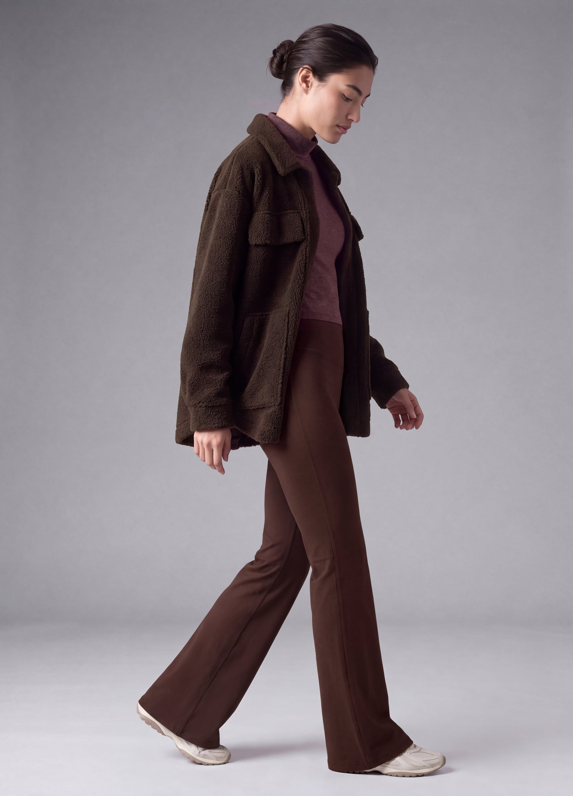 Leggings Marroni Flare In Tessuto Elasticizzato