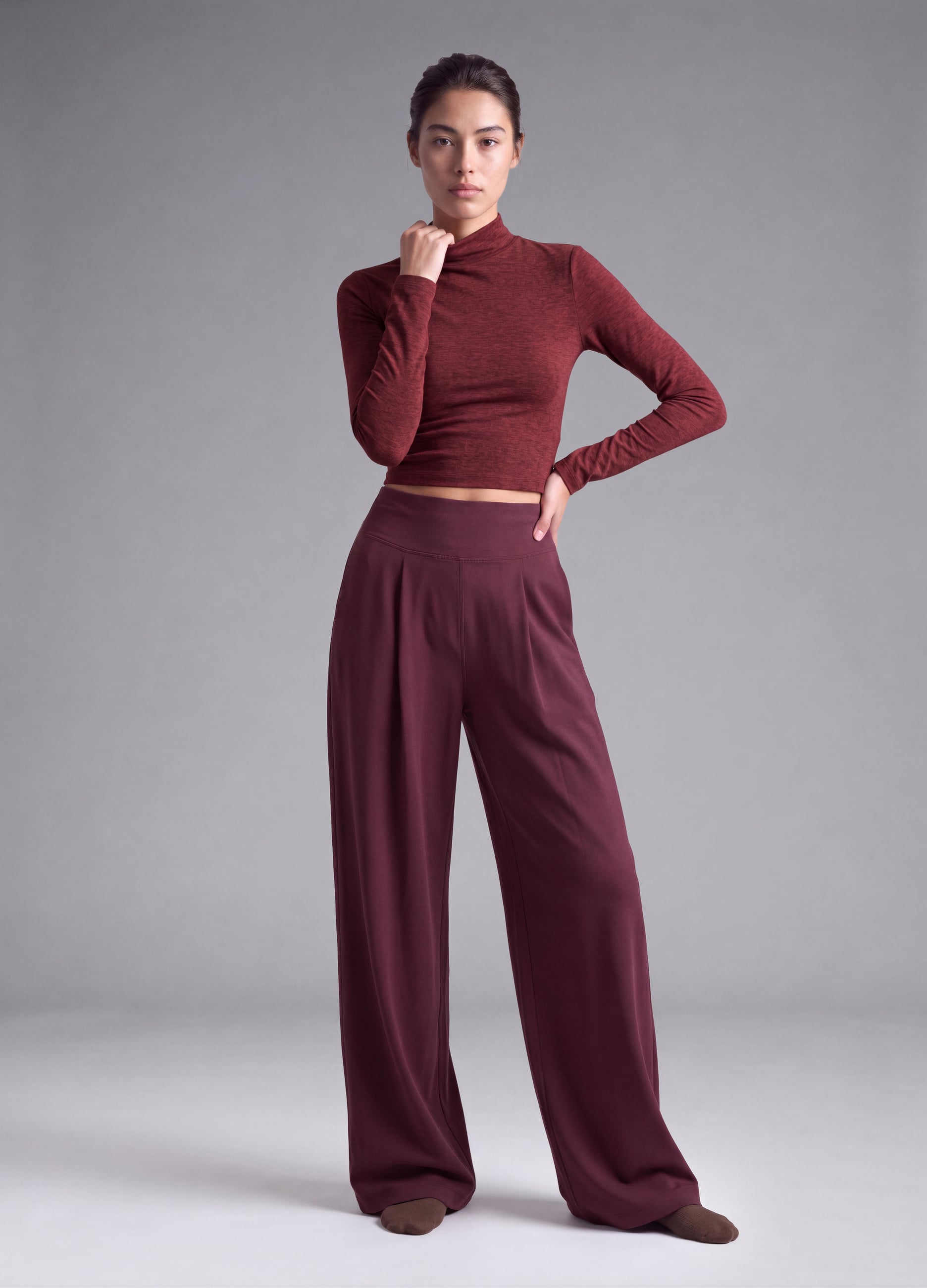 Pantaloni Viola Wide Leg In Tessuto Elasticizzato