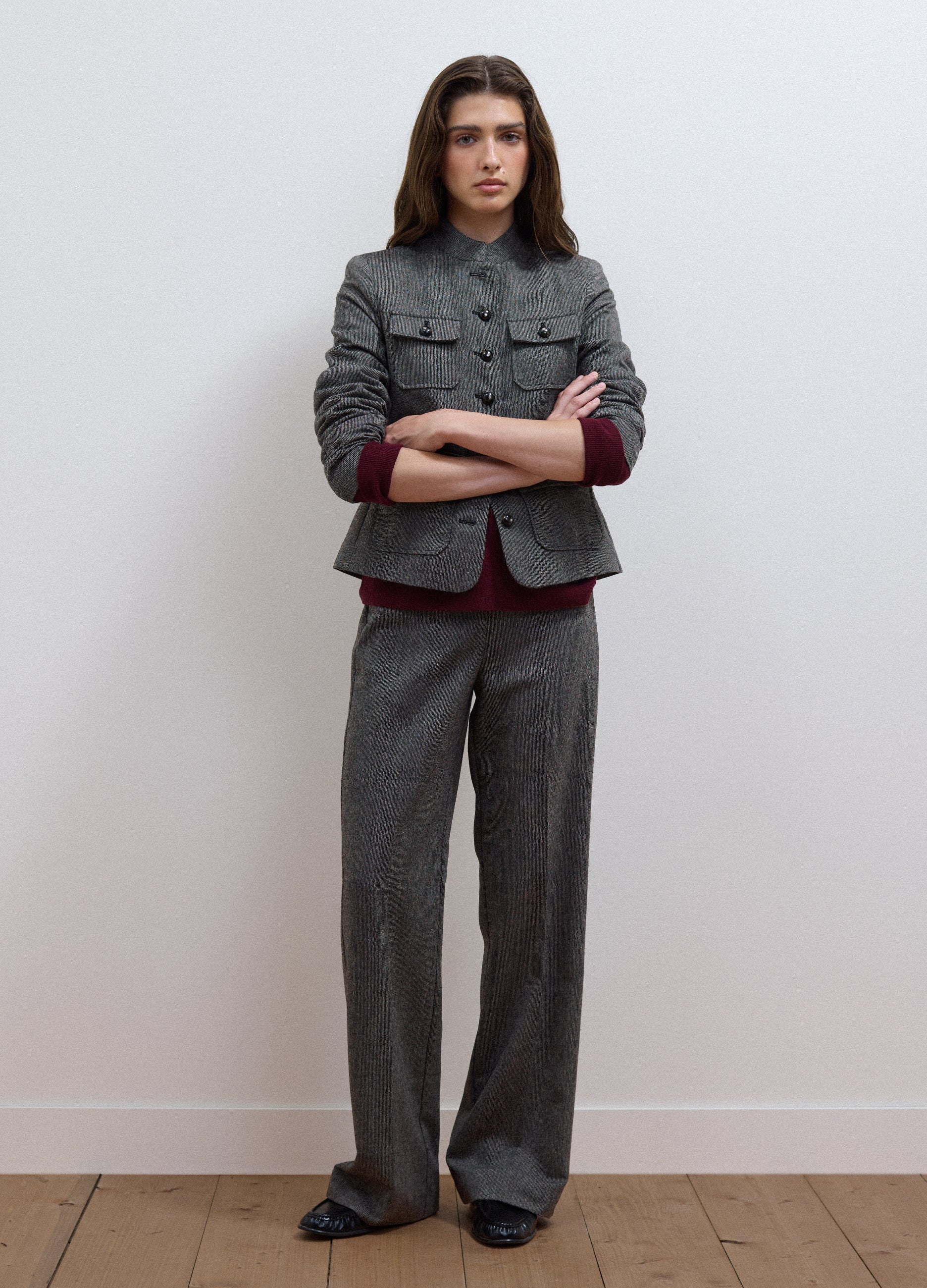Pantaloni Grigi In Misto Lana E Viscosa Flare Fit