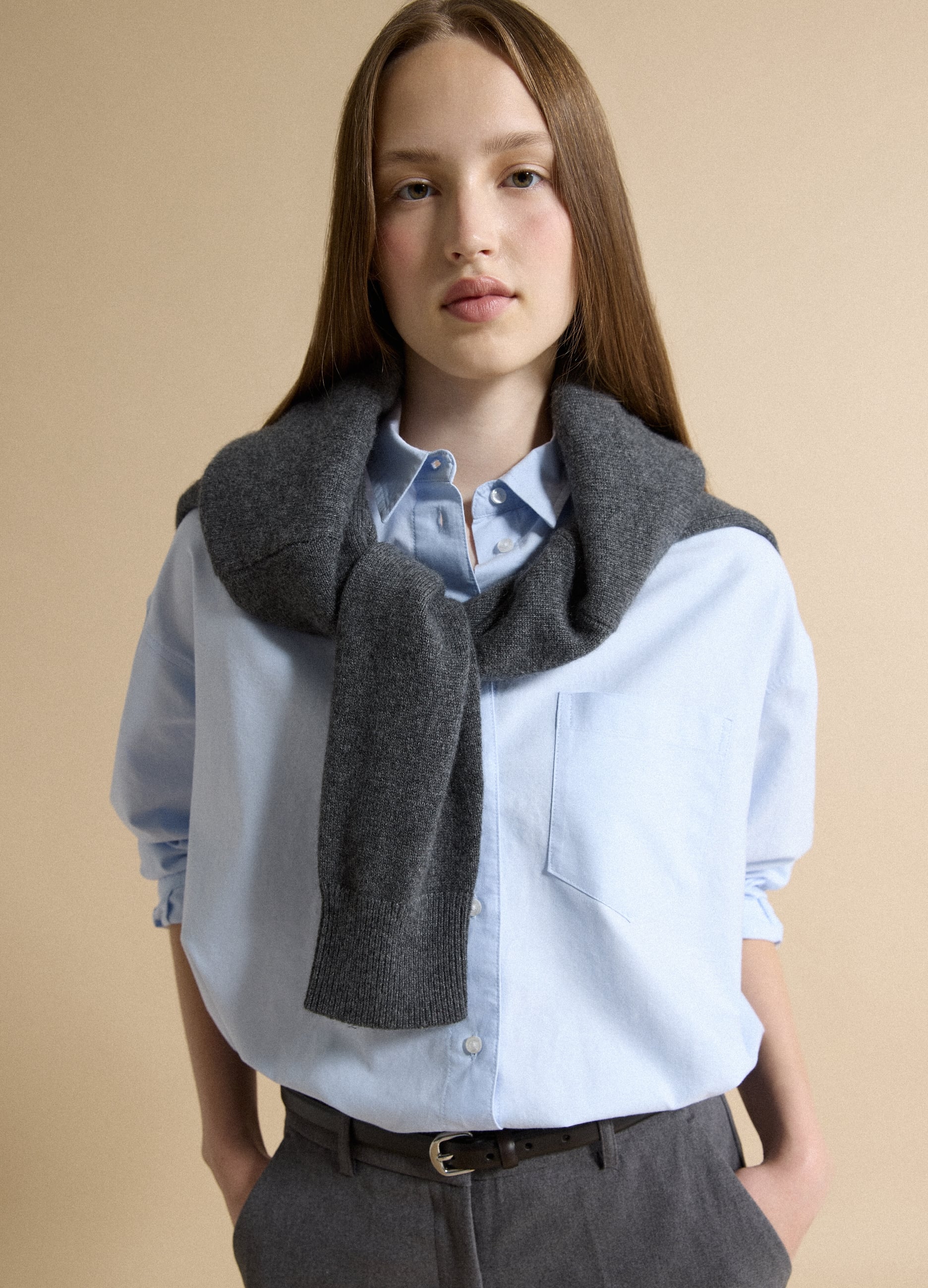 Camicia Azzurra In Puro Cotone Con Colletto Classico Regular Fit