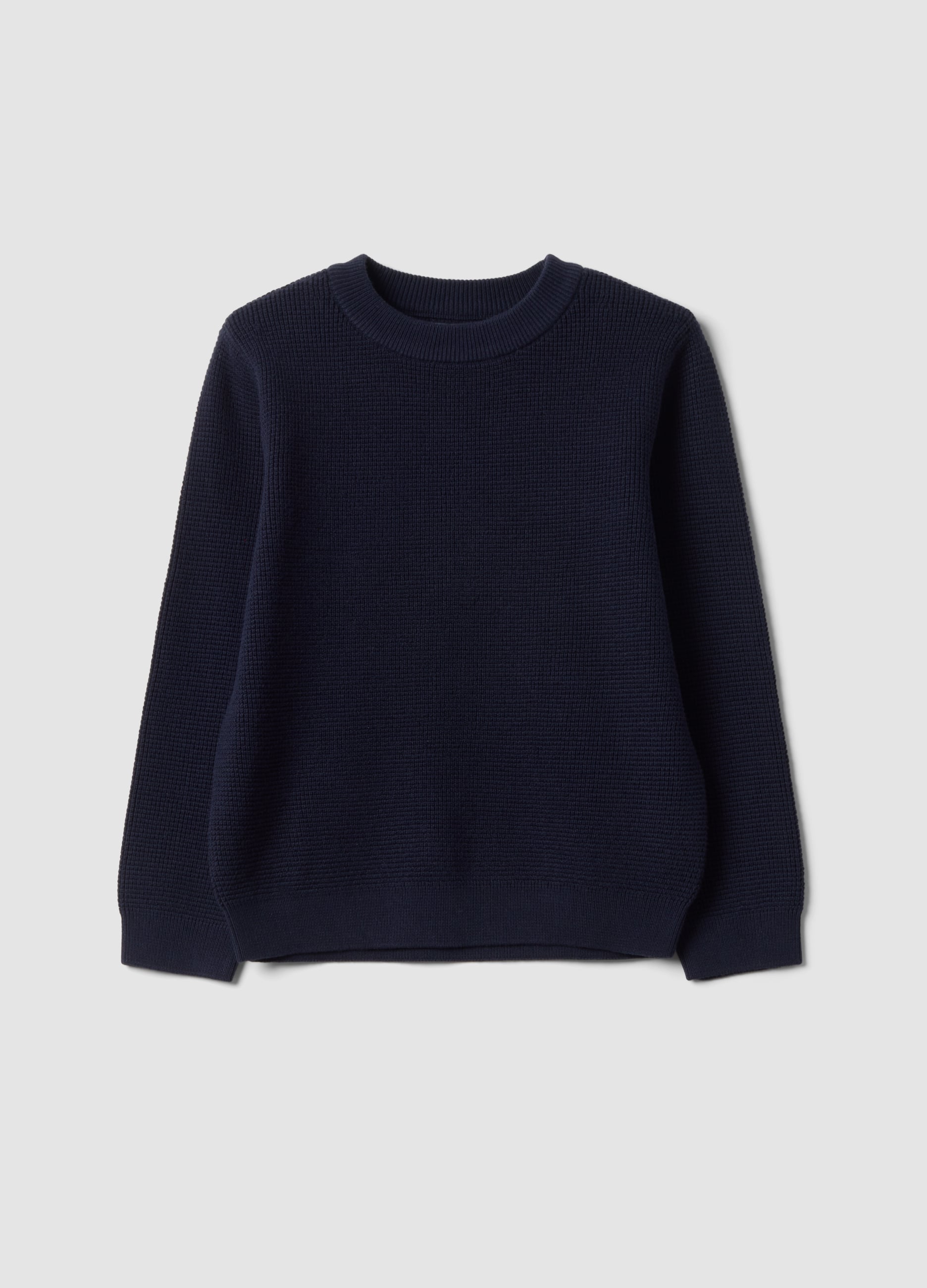 Maglia Blu In Misto Cotone Girocollo Lavorata A Maglia