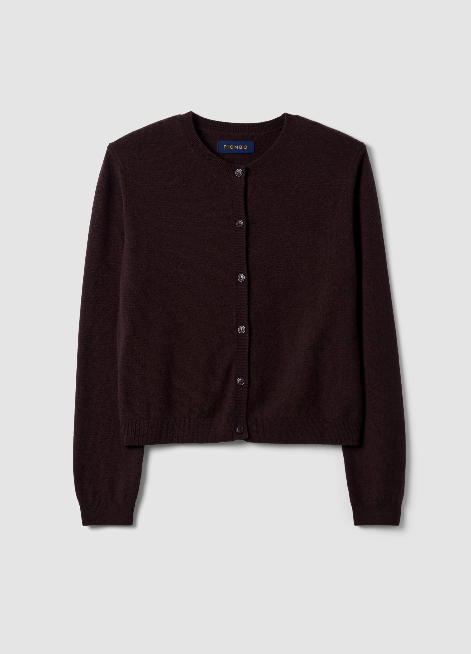 Cardigan Marrone In Pura Lana Con Girocollo
