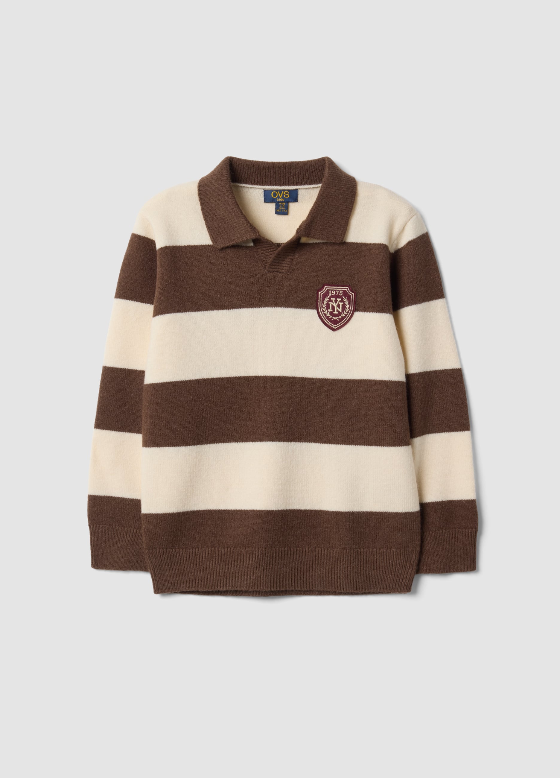 Maglia Marrone A Righe Con Colletto Polo