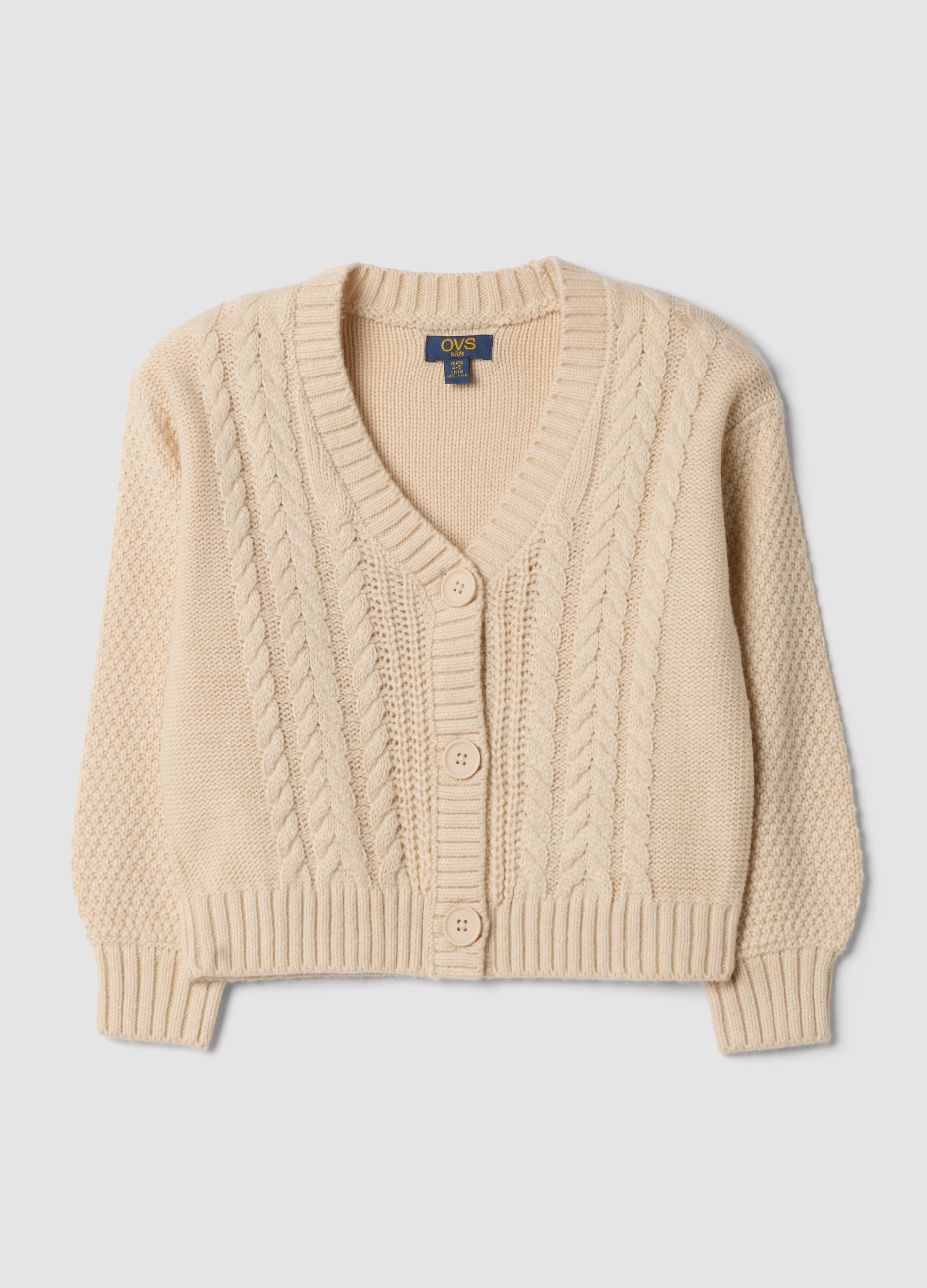 Cardigan Beige In Maglia Con Scollo Profondo A V