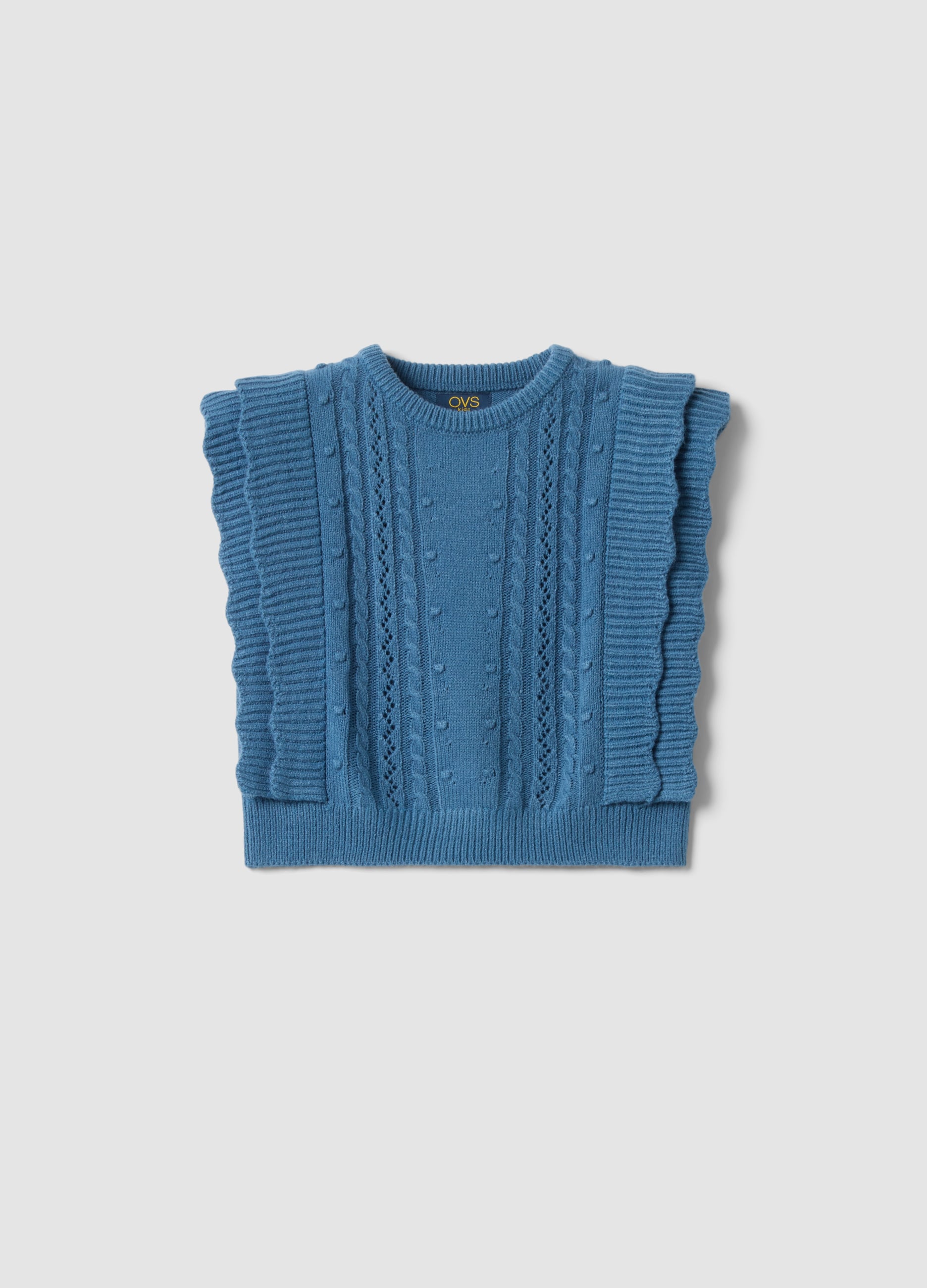 Gilet Blu Con Volant E Lavorazione A Trecce