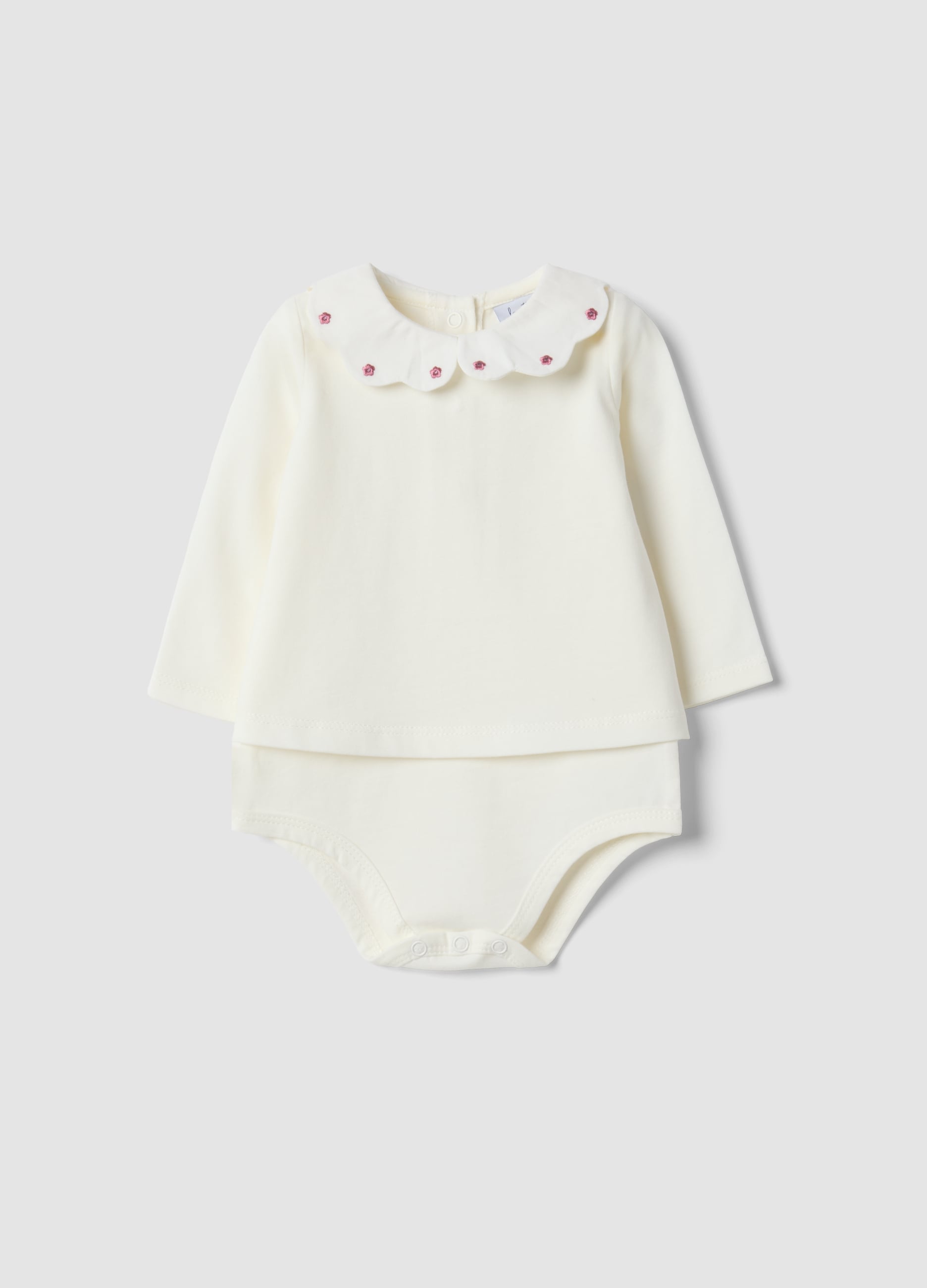 Body Bianco In Puro Cotone Organico Con Colletto