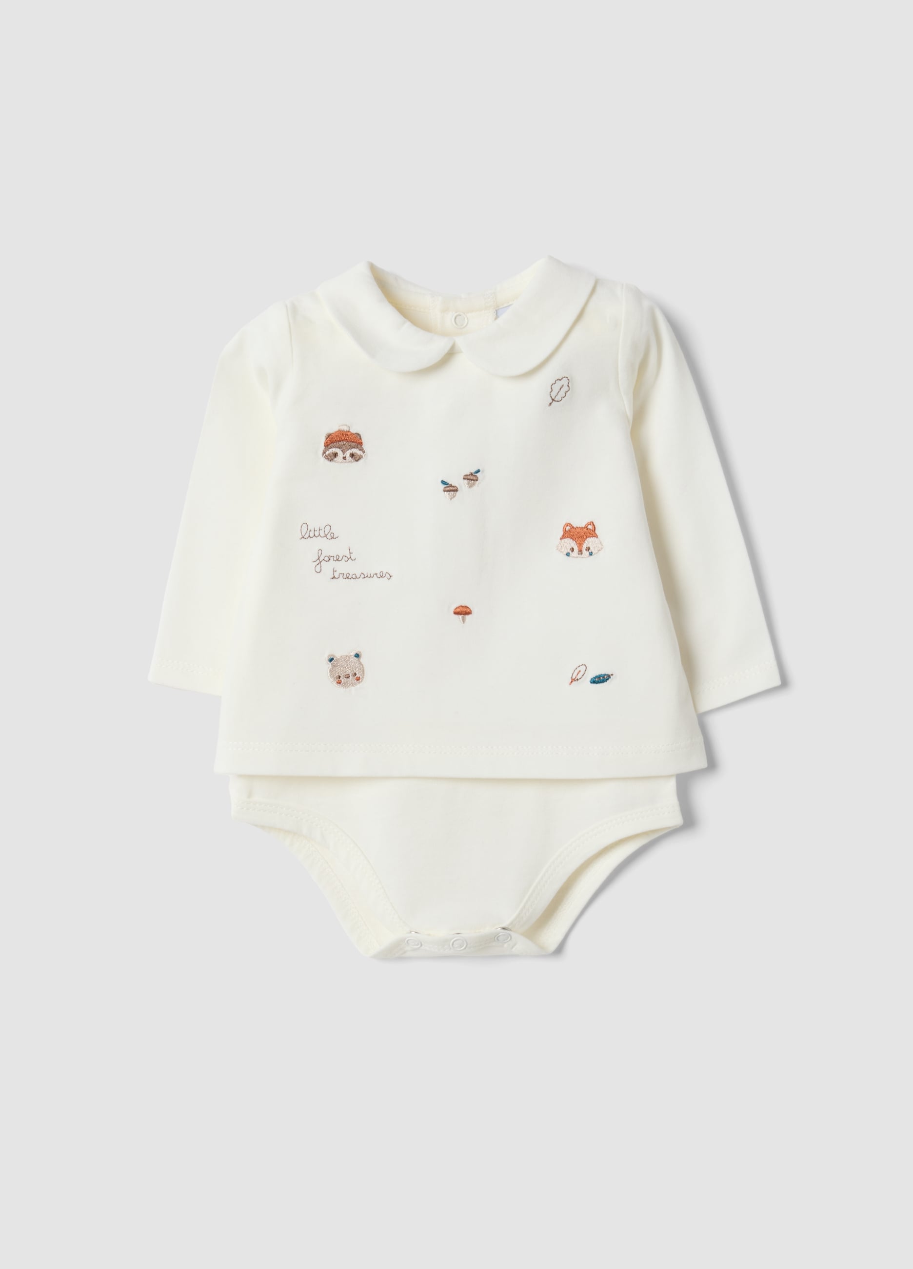 Body Bianco In Puro Cotone Organico Con Colletto