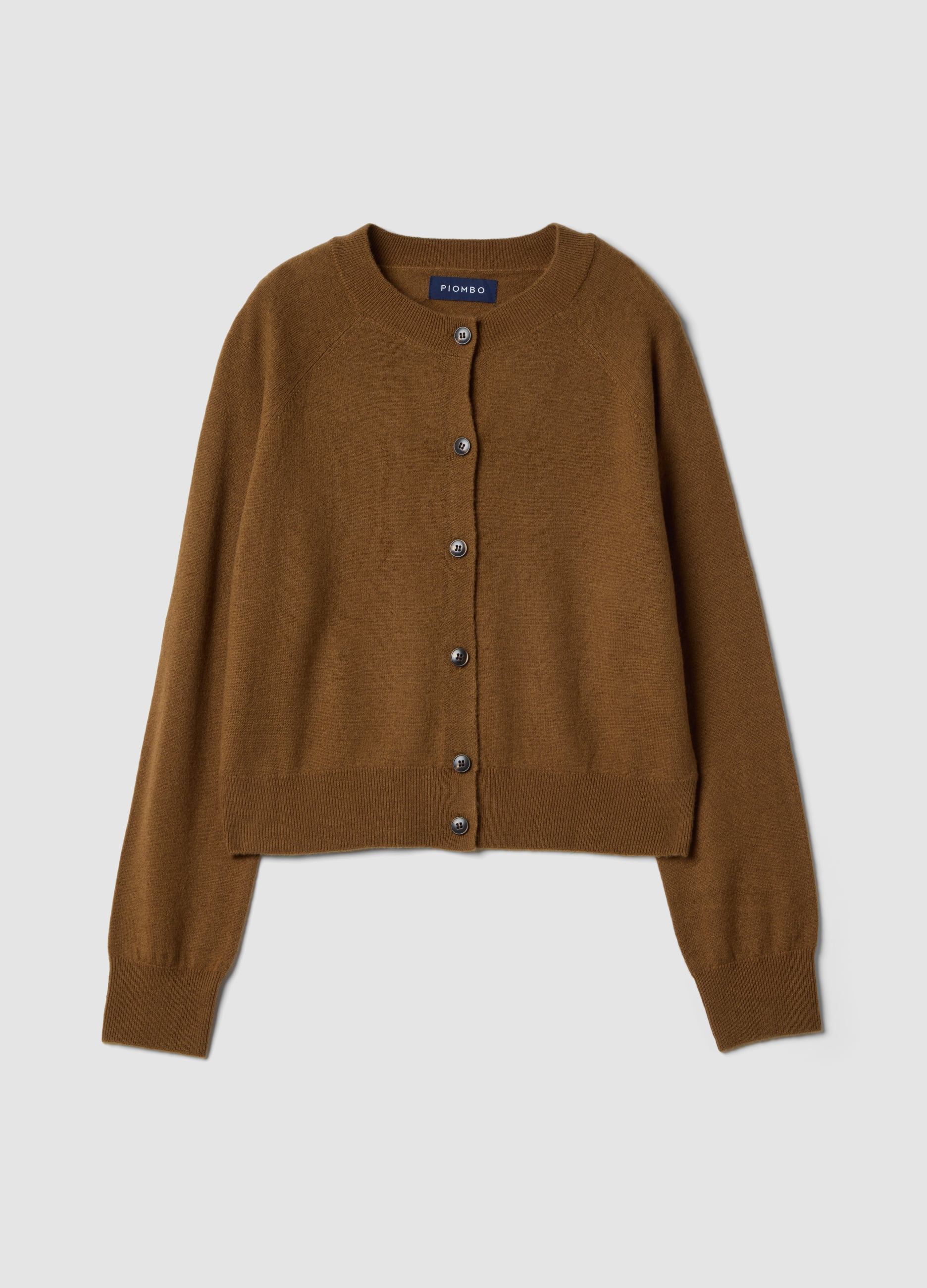Cardigan Marrone In Pura Lana A Girocollo Regular Fit