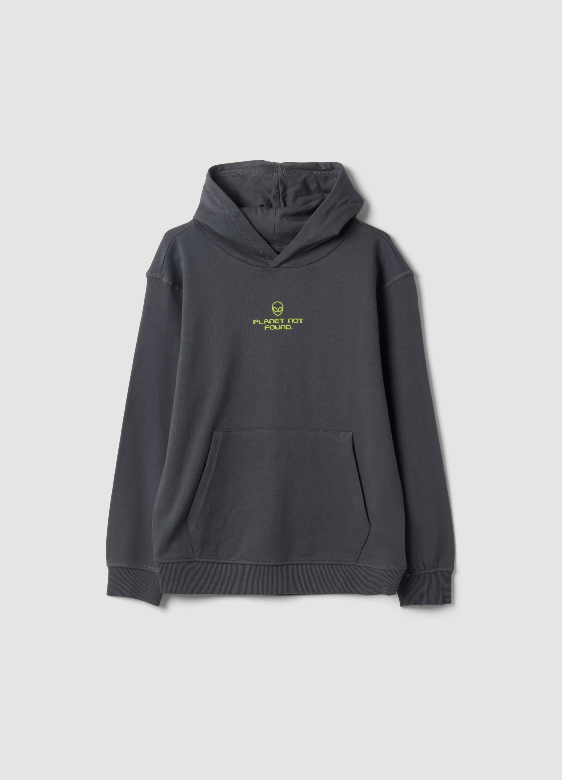Felpa Grigia In Puro Cotone Con Cappuccio E Stampa Relaxed Fit