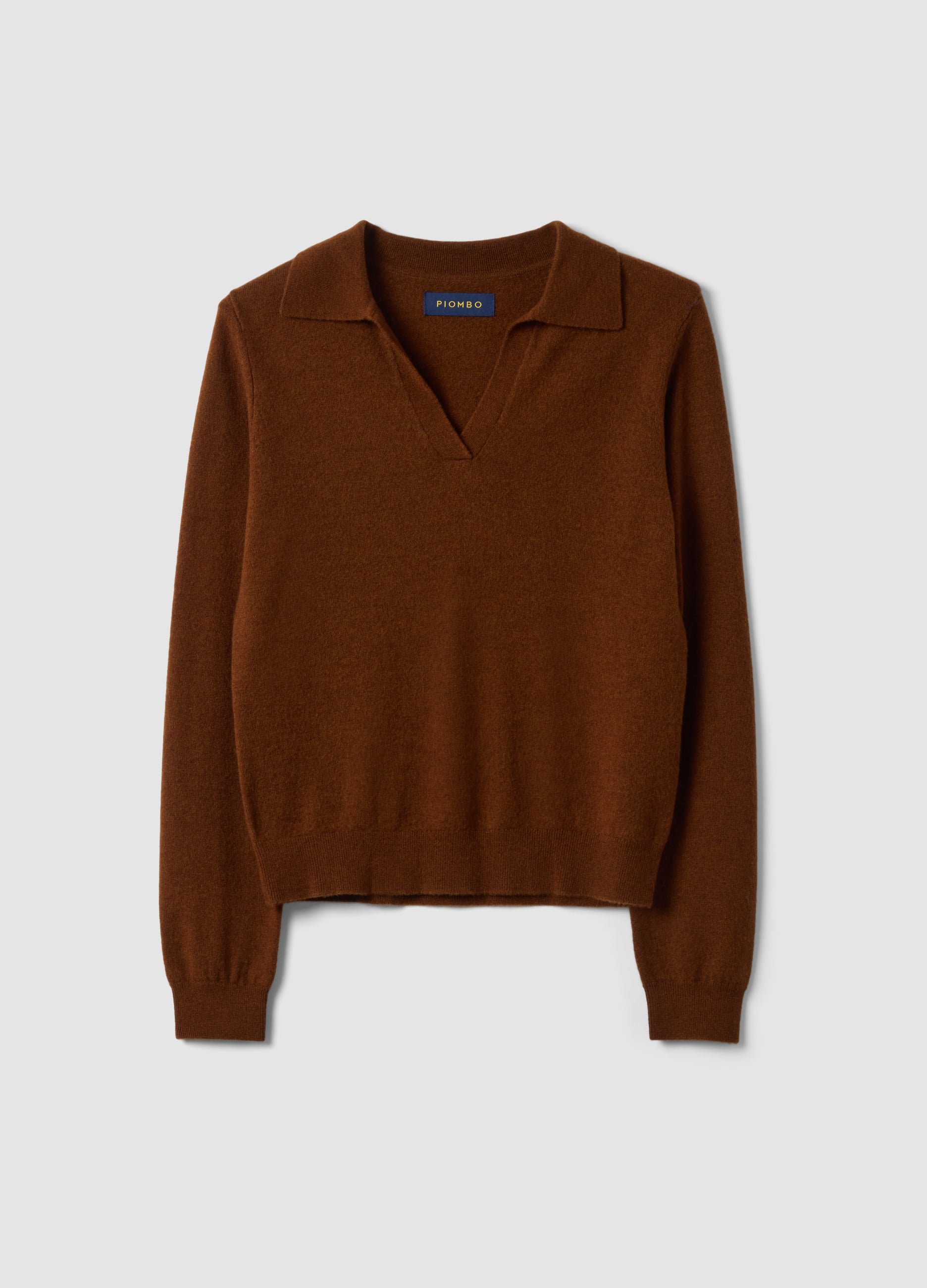 Maglia Marrone In Pura Lana Con Colletto Polo