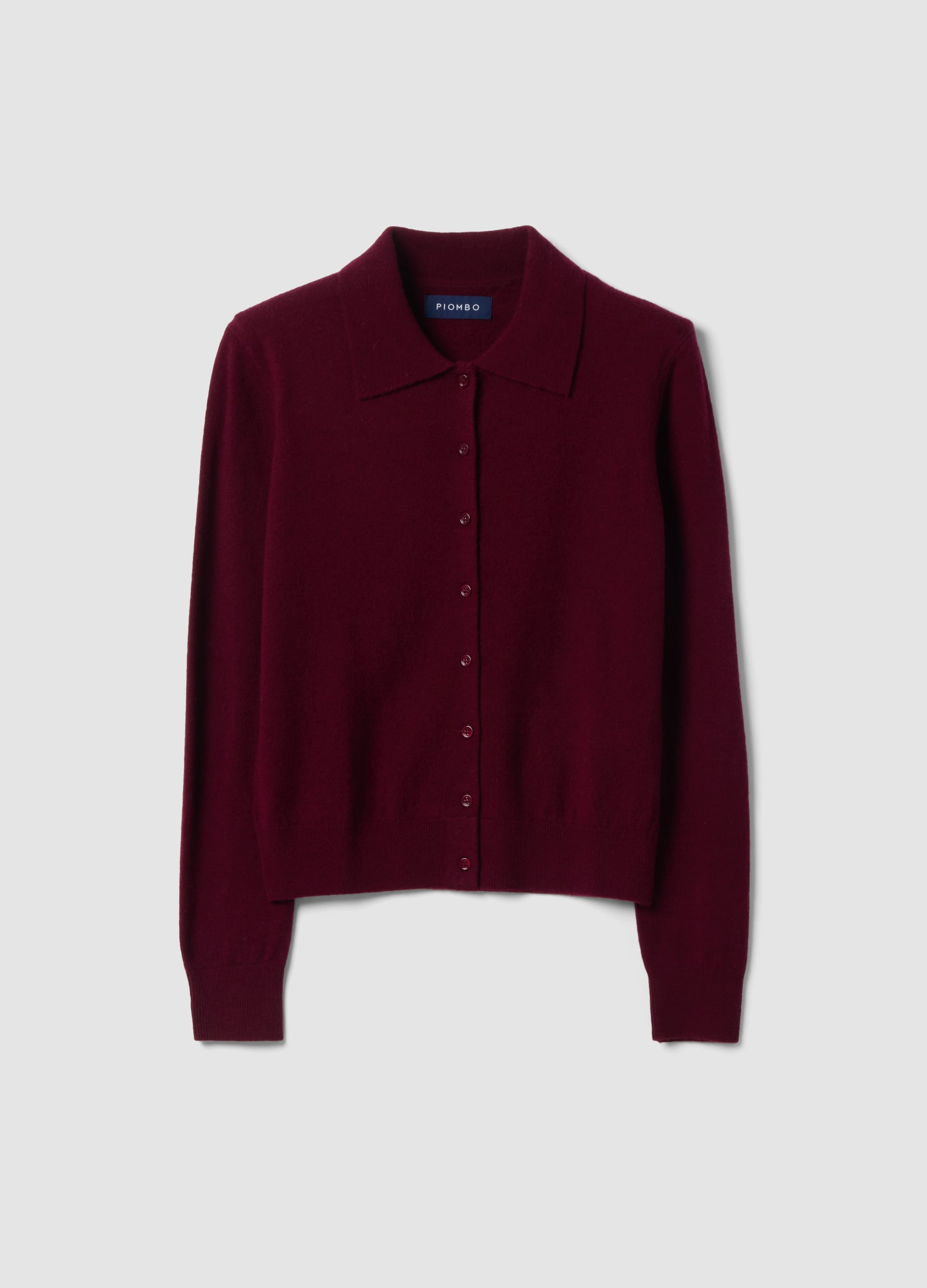 Cardigan Rosso In Pura Lana Con Colletto Polo Regular Fit