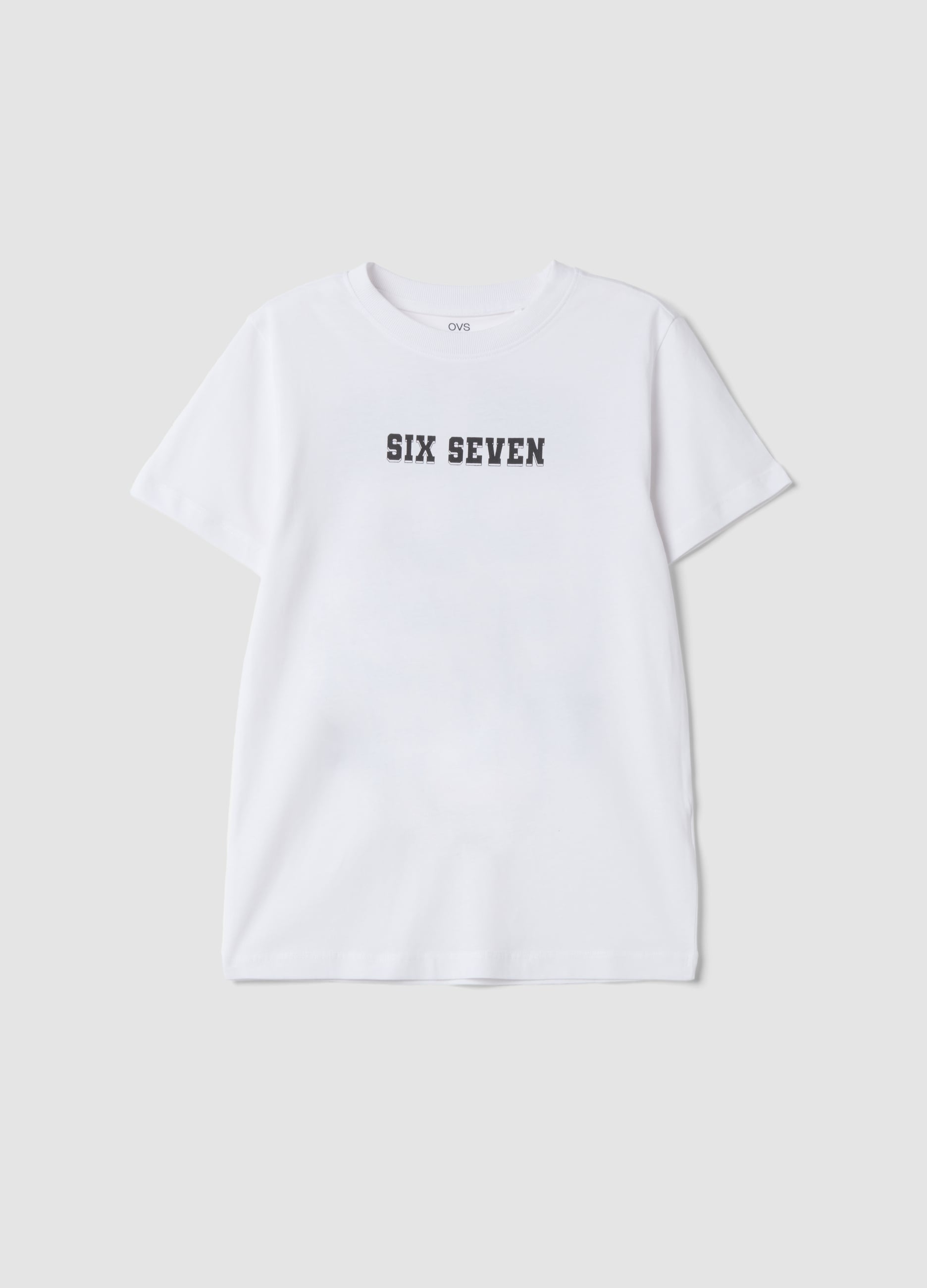 T-shirt Bianca In Puro Cotone Con Stampe Six Seven Regular Fit