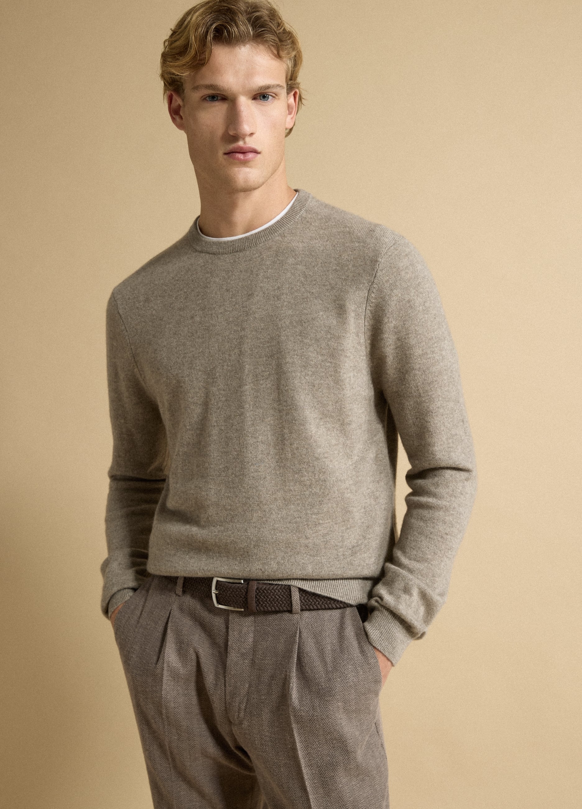 Maglia Beige In Puro Cashmere Regular Fit