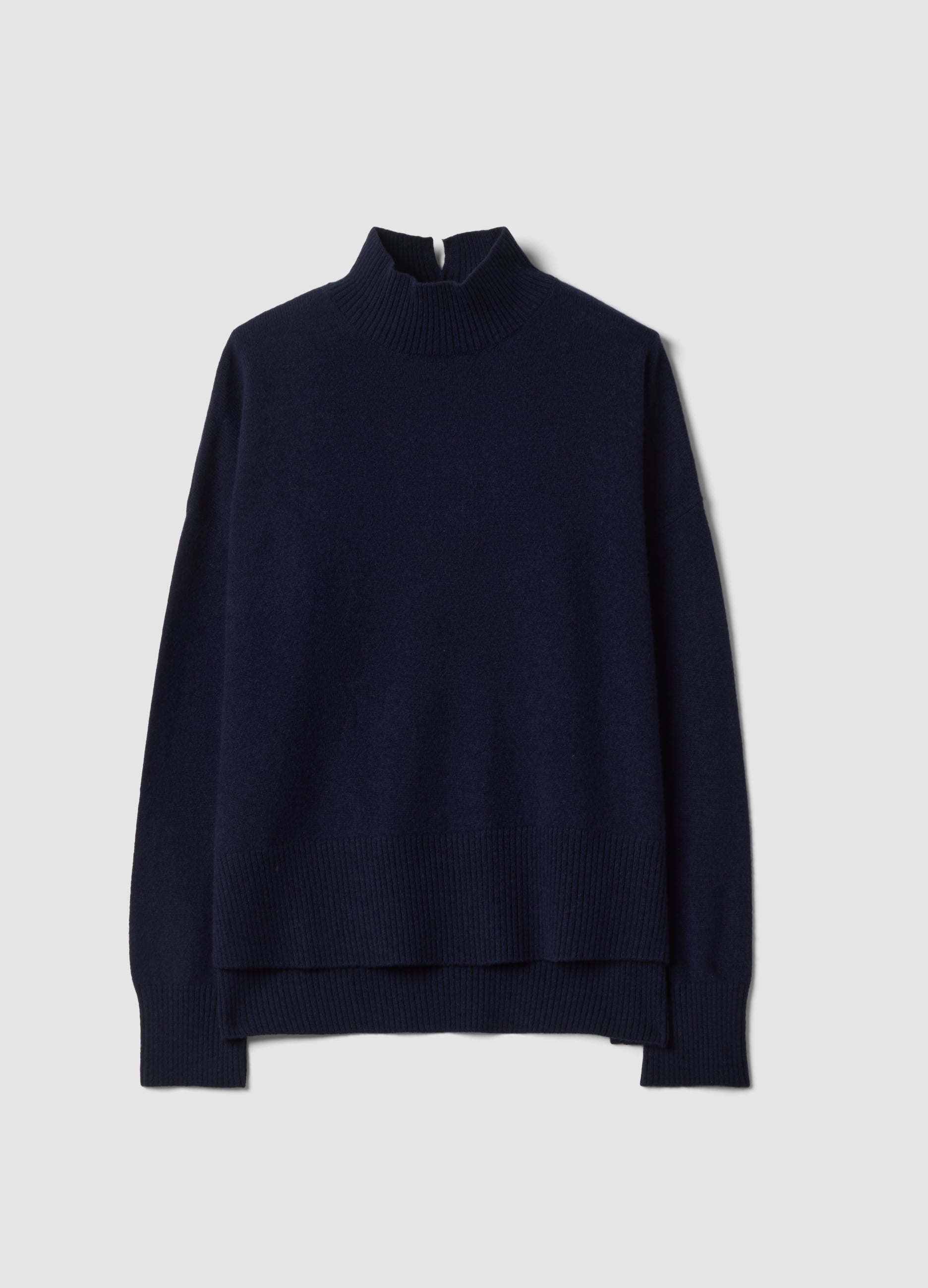 Maglia Blu In Pura Lana Con Collo Rialzato Over Fit