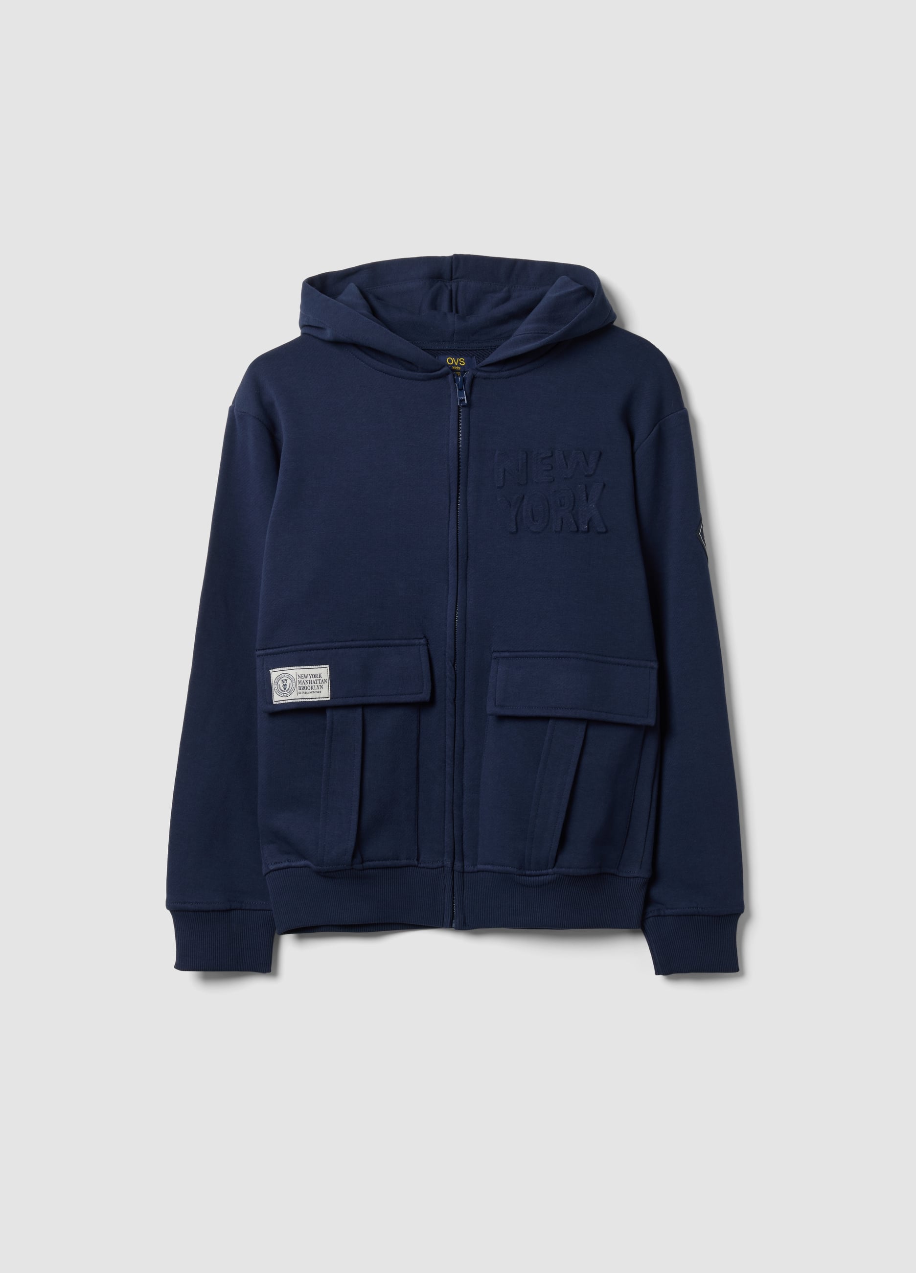 Felpa Blu In Puro Cotone Con Cappuccio E Girocollo