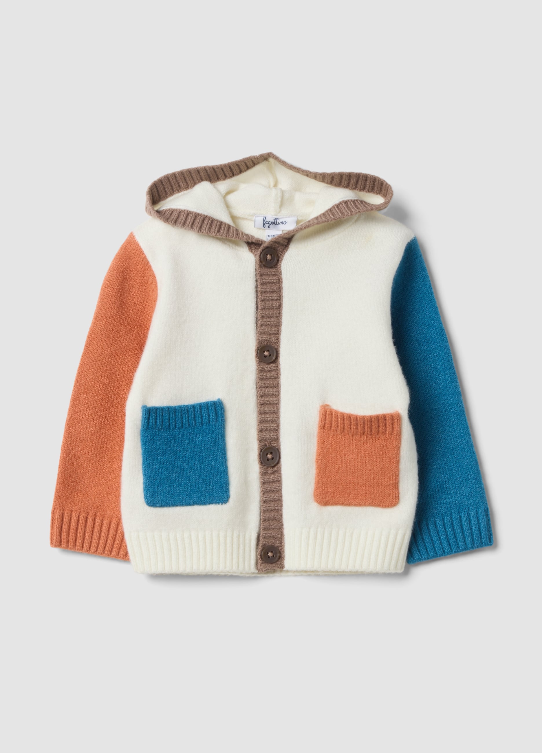 Cardigan Bianco Sporco Con Cappuccio E Girocollo