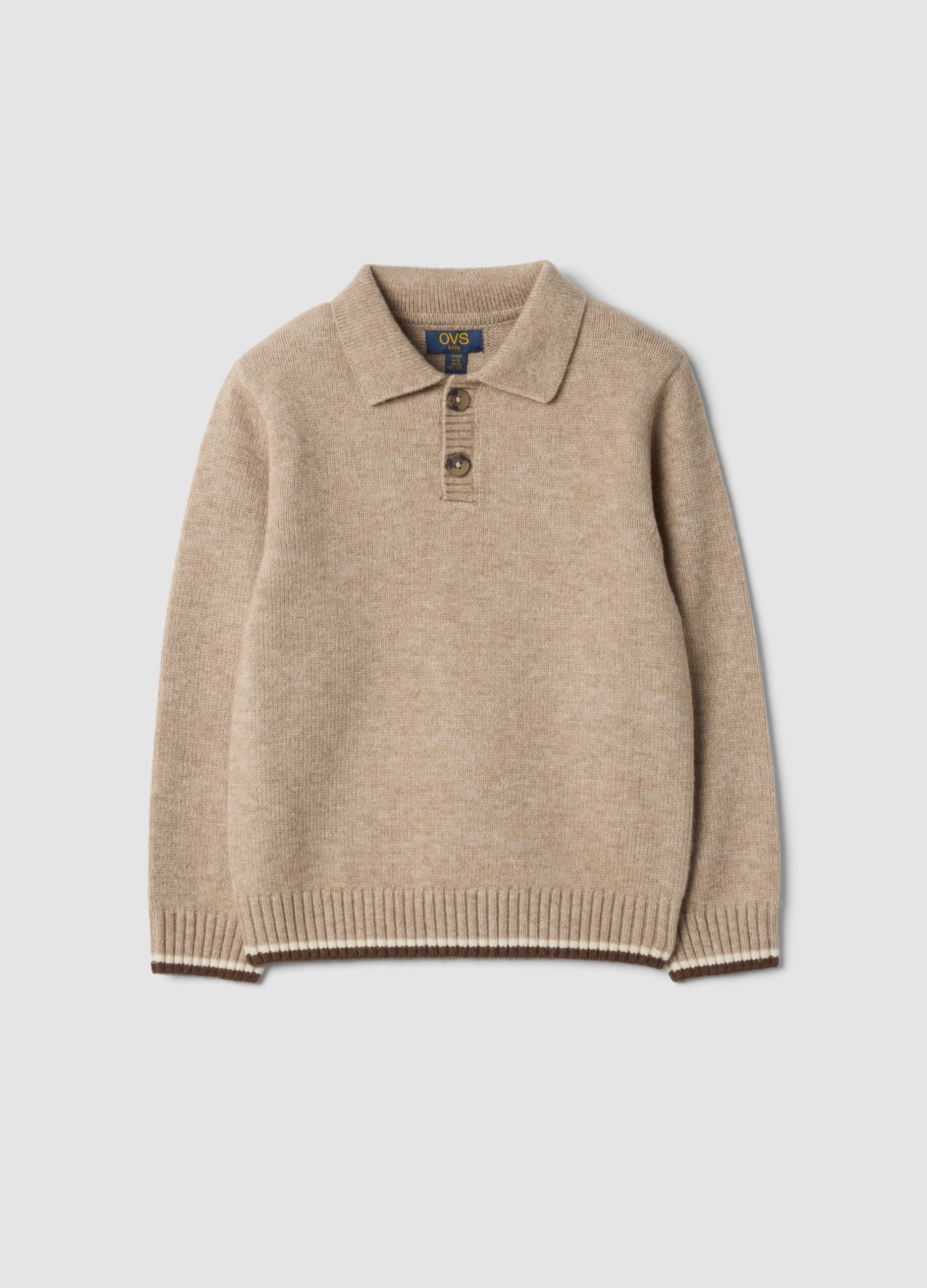 Maglia Beige Con Colletto Polo Con Bordi A Costine Regular Fit