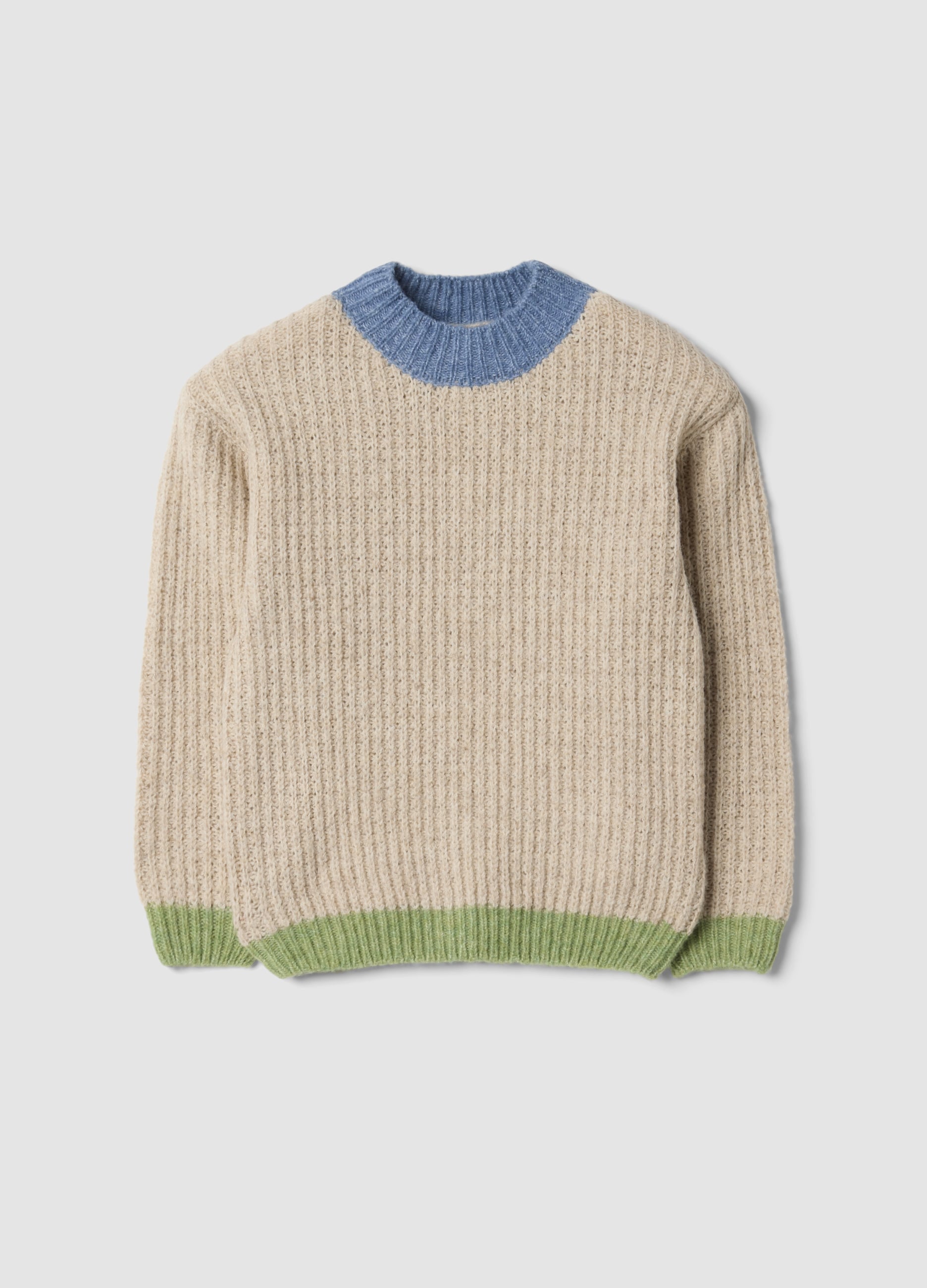 Maglione Beige In Tessuto Elasticizzato Con Girocollo Over Fit