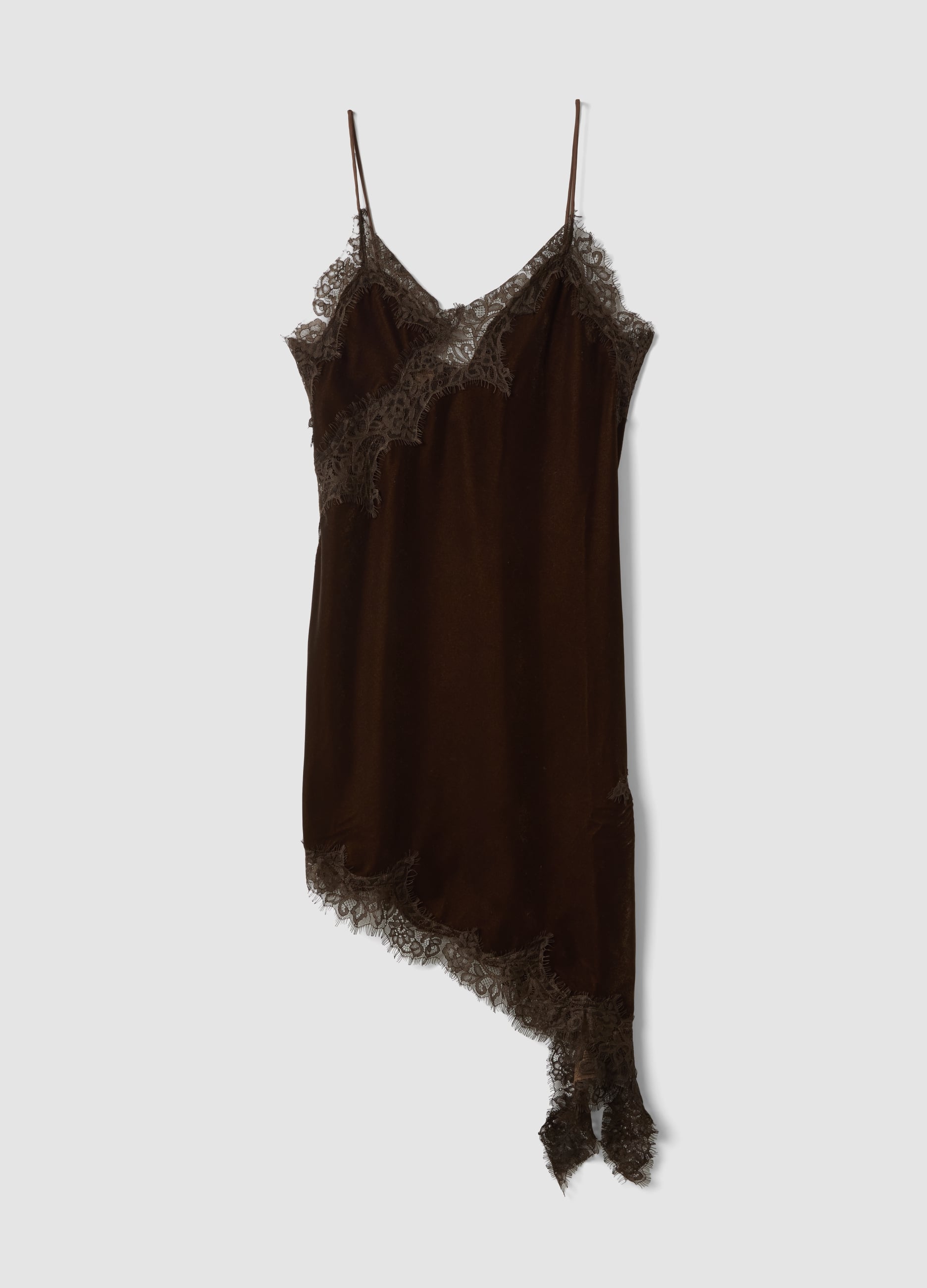Abito Marrone Asimmetrico Con Pizzo