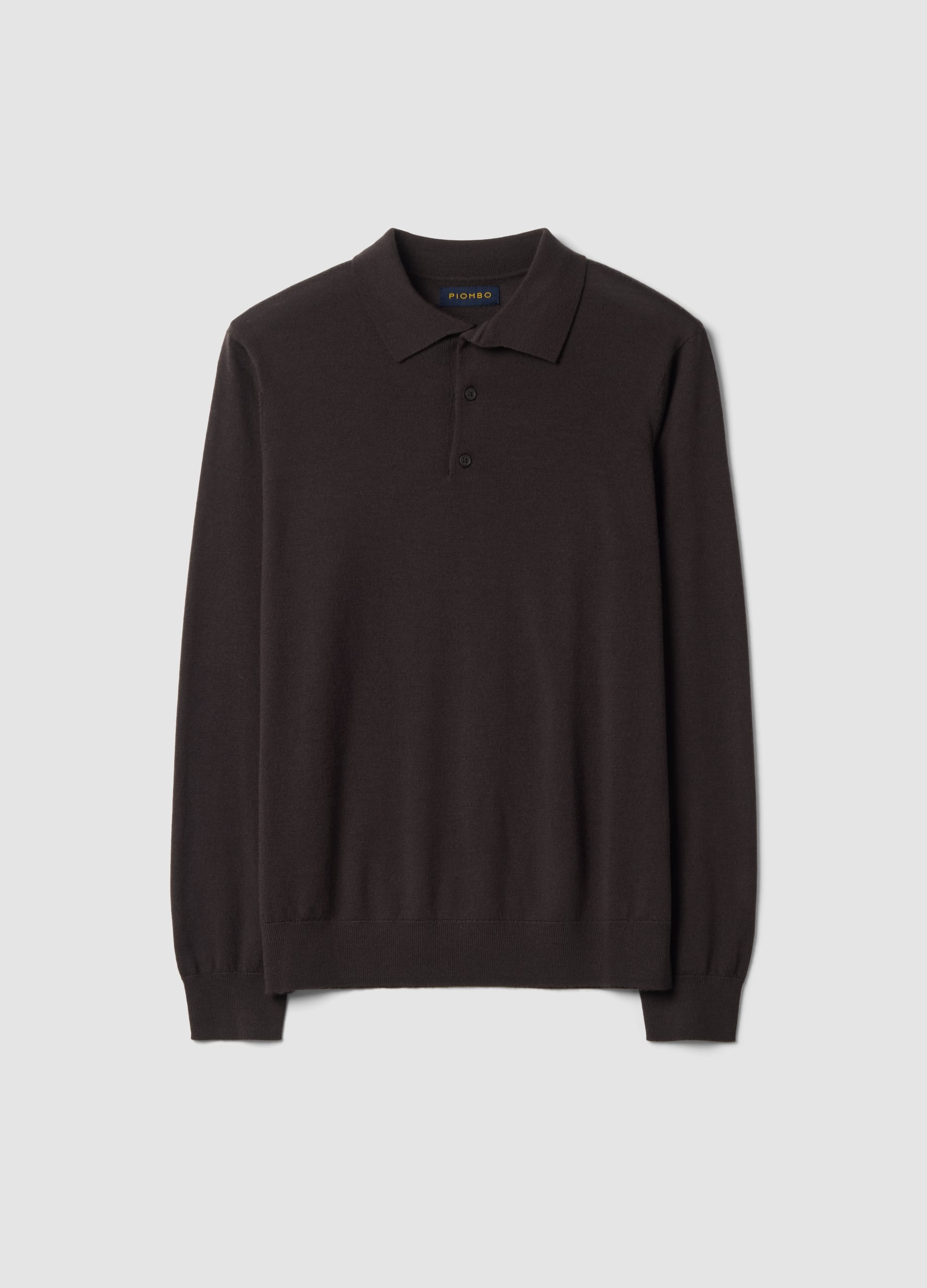Maglia Polo Marrone In Pura Lana Merino Con Colletto Polo