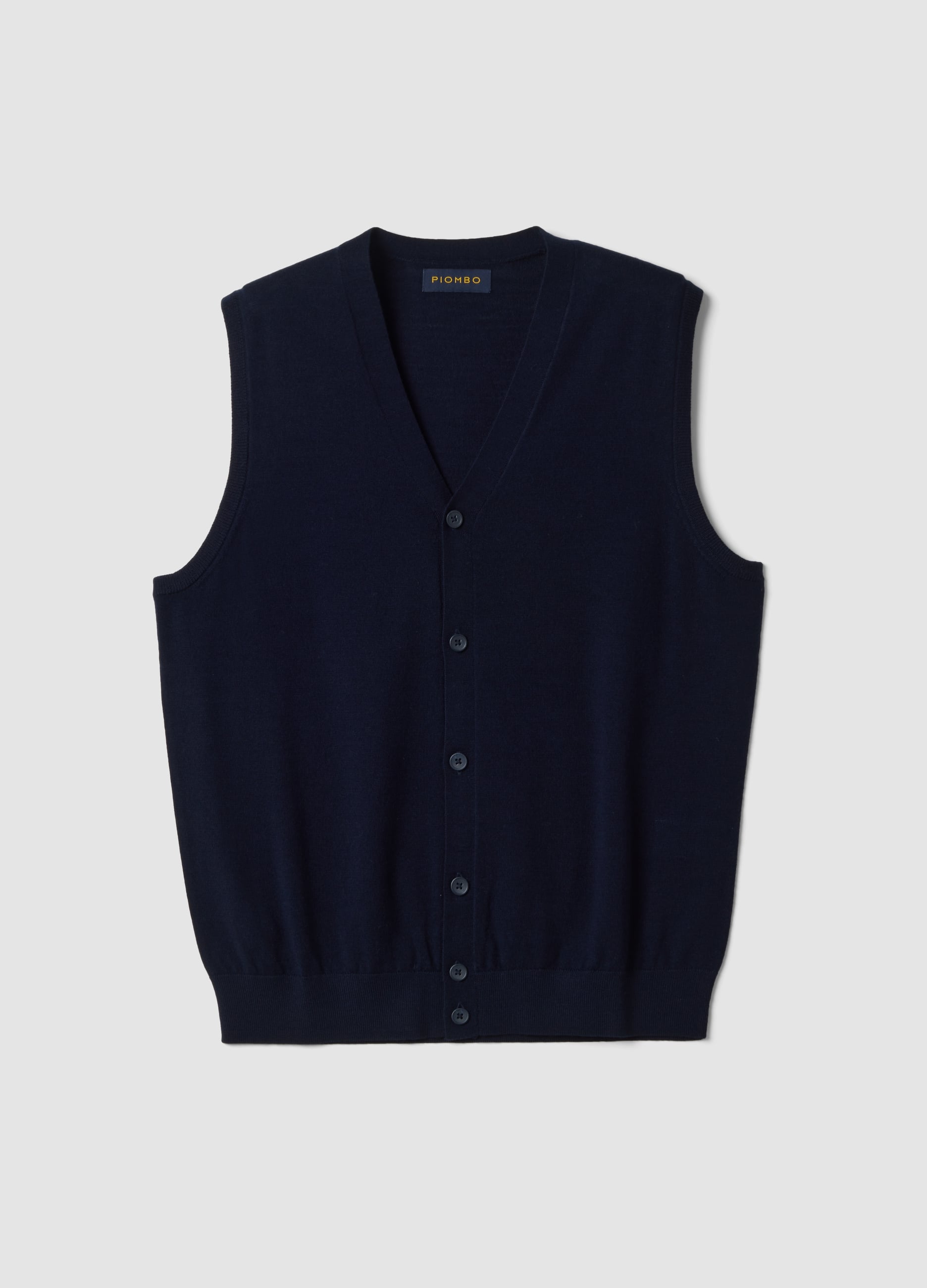 Gilet Blu Navy Con Scollo A V In Pura Lana Merino