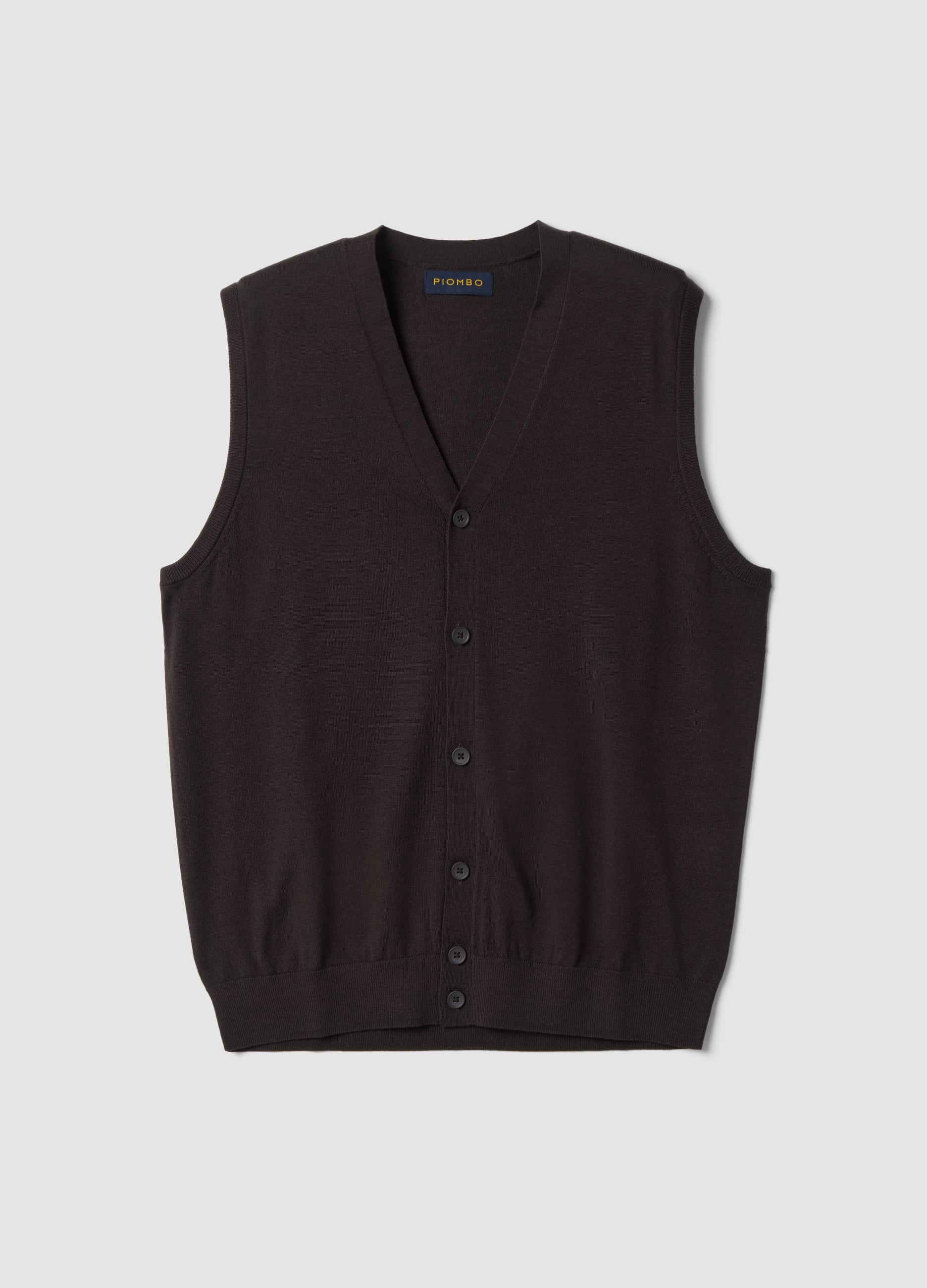 Gilet Marrone Con Scollo A V In Pura Lana Merino