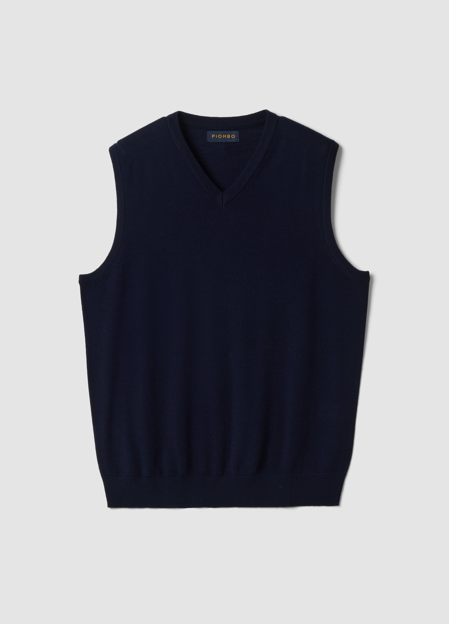 Gilet Blu Navy In Pura Lana Merino Con Scollo Profondo A V Regular Fit