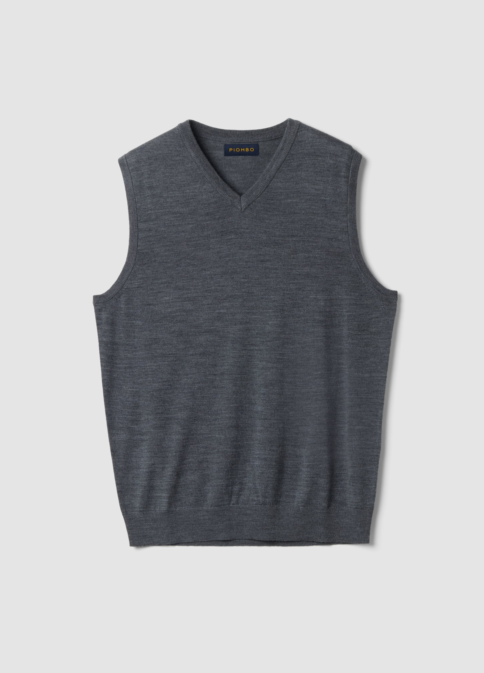 Gilet Grigio Melange In Pura Lana Merino Scollo Profondo A V Regular Fit