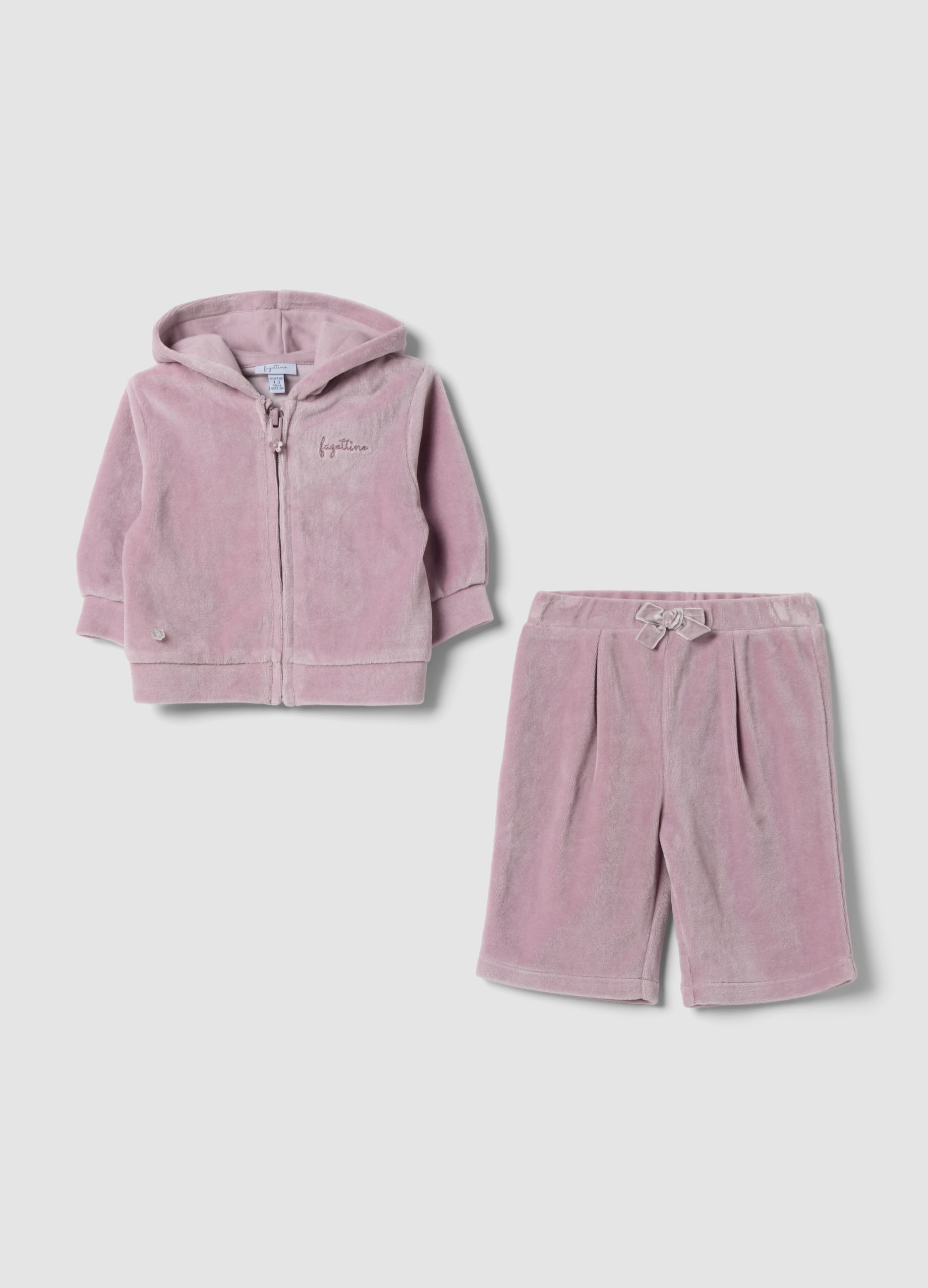 Completo Rosa In Misto Cotone Organico Con Felpa E Pantaloni