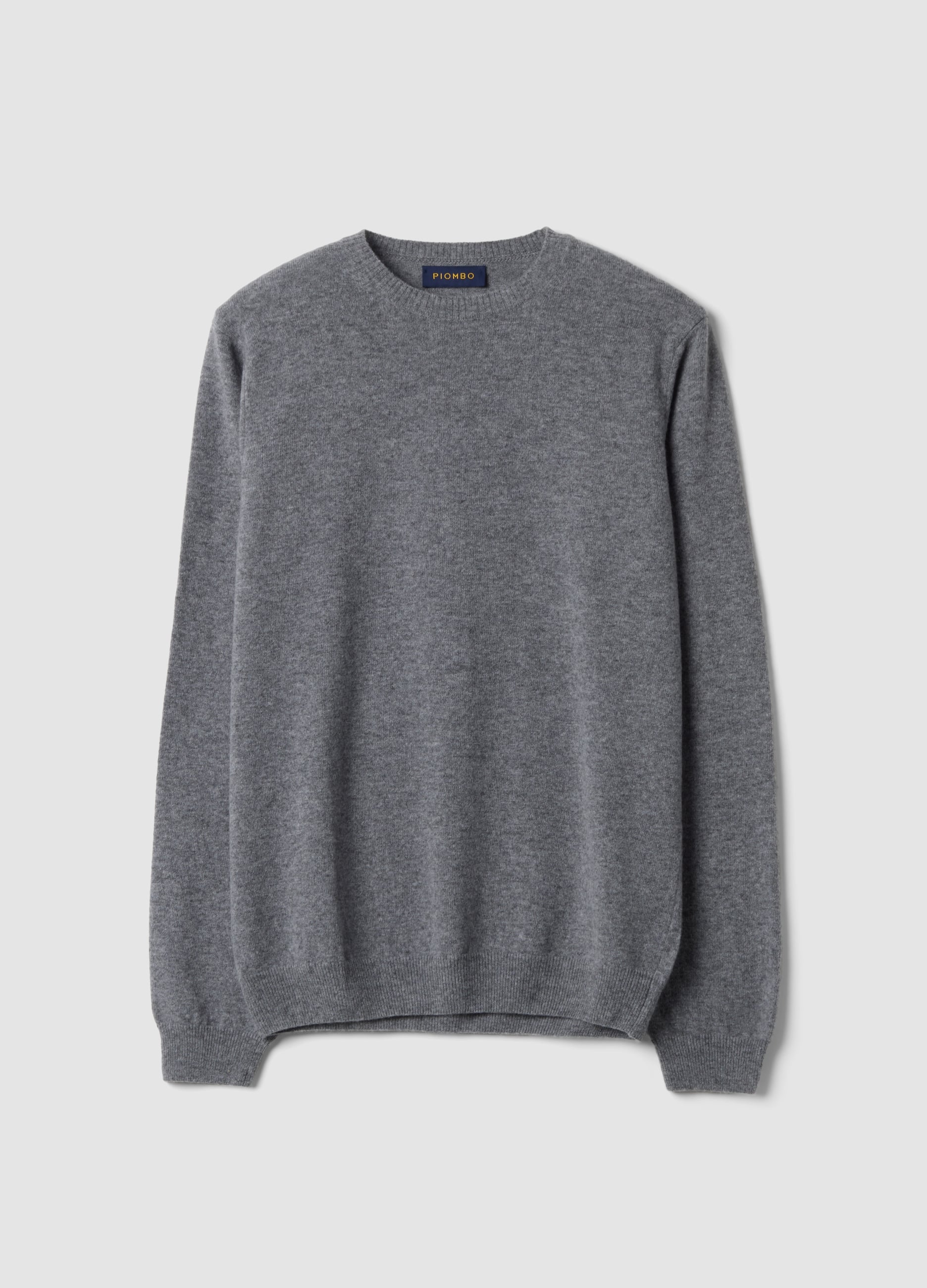 Pullover Grigio In Pura Lana A Girocollo Regular Fit