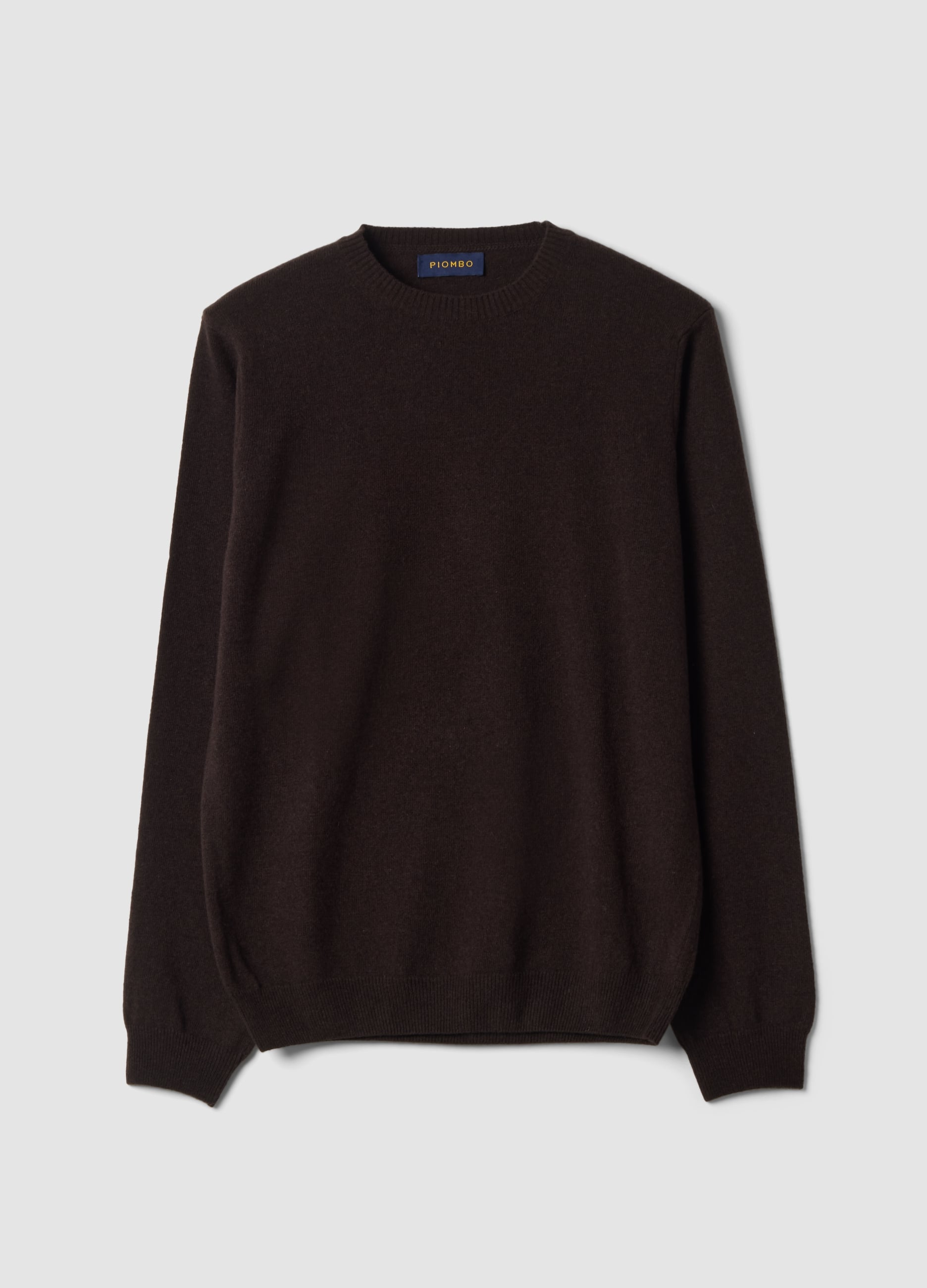 Pullover Marrone In Pura Lana A Girocollo Regular Fit