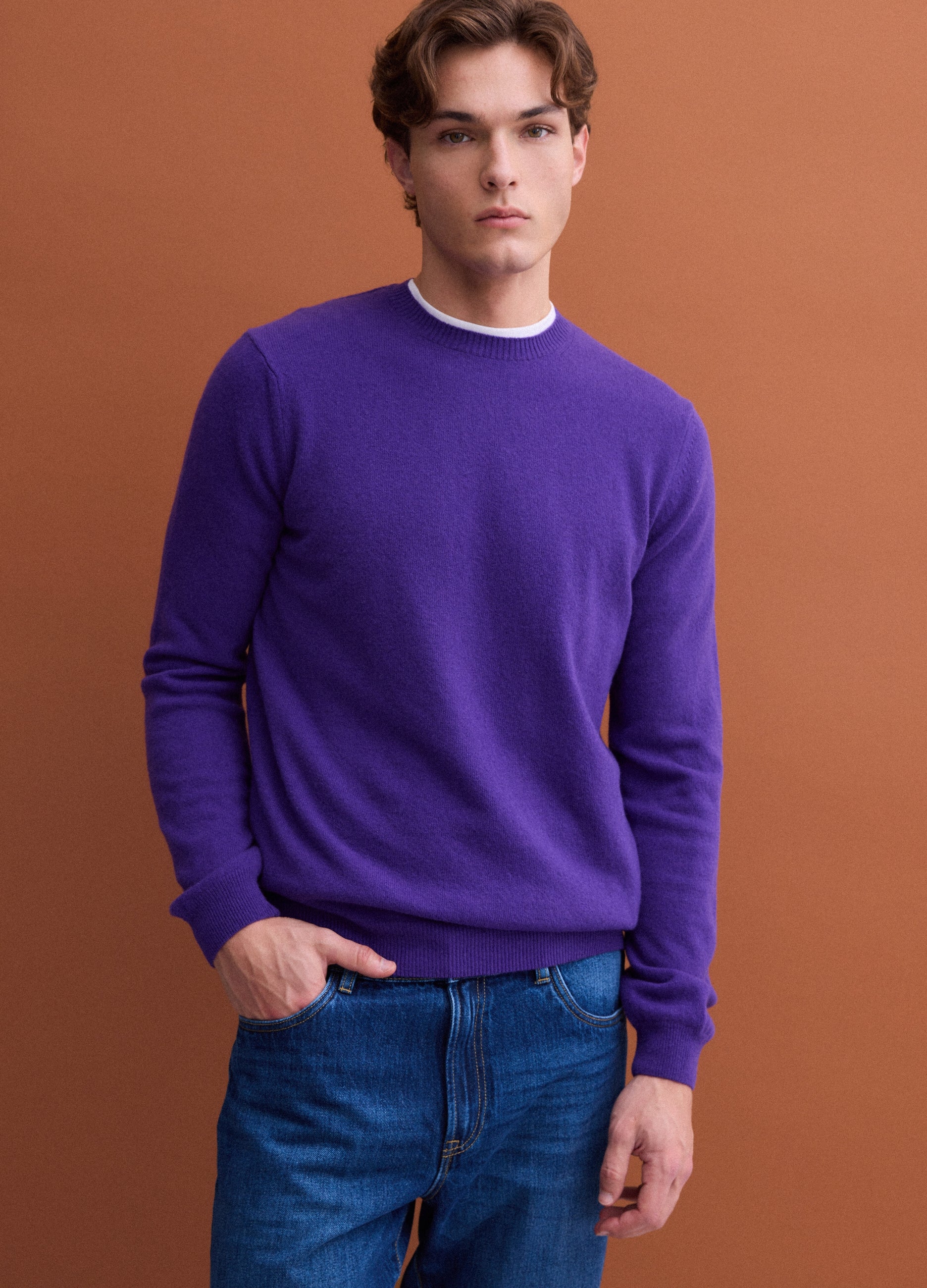 Pullover Viola In Pura Lana A Girocollo Regular Fit