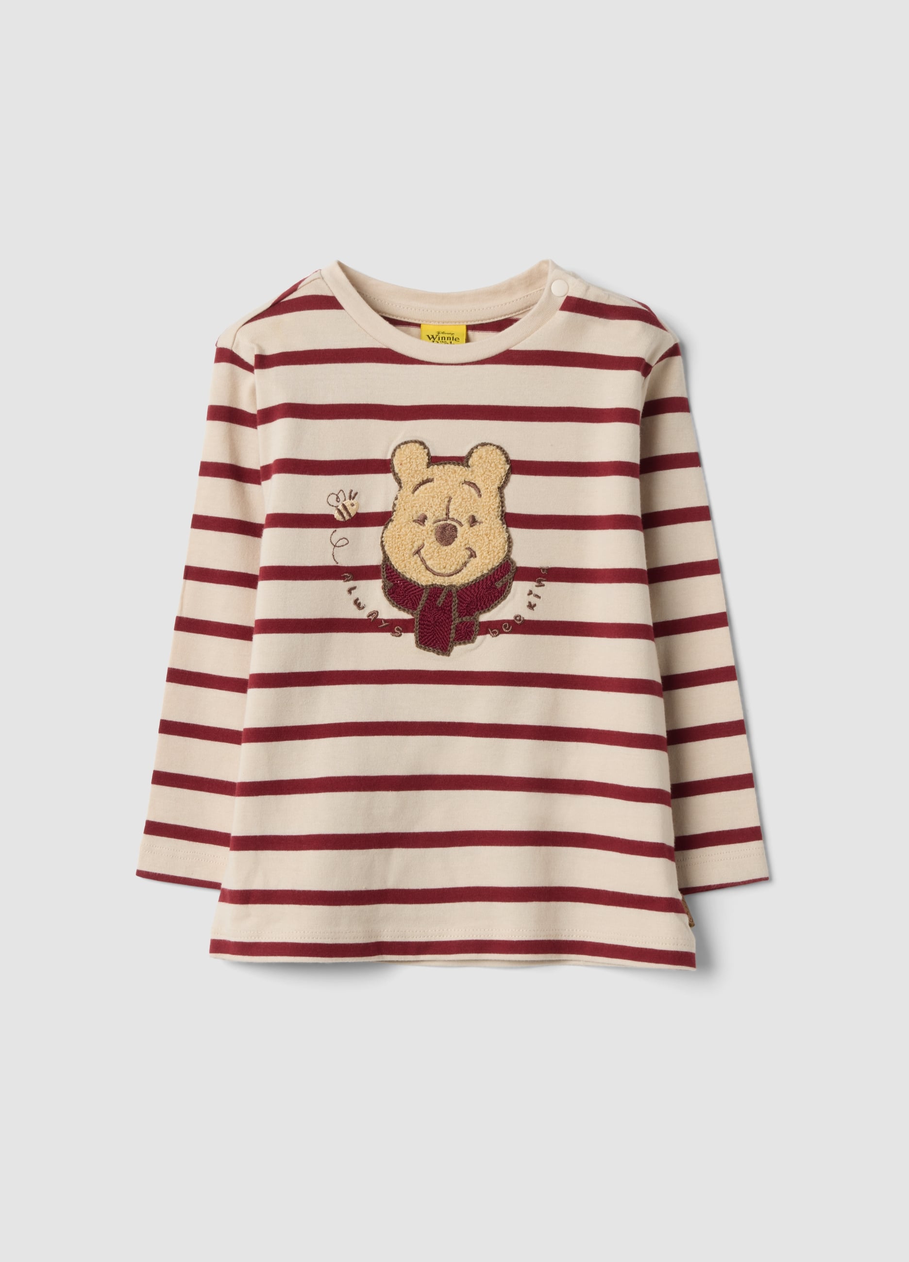 Maglietta Beige A Righe In Puro Cotone Organico Con Stampa Winnie The Pooh