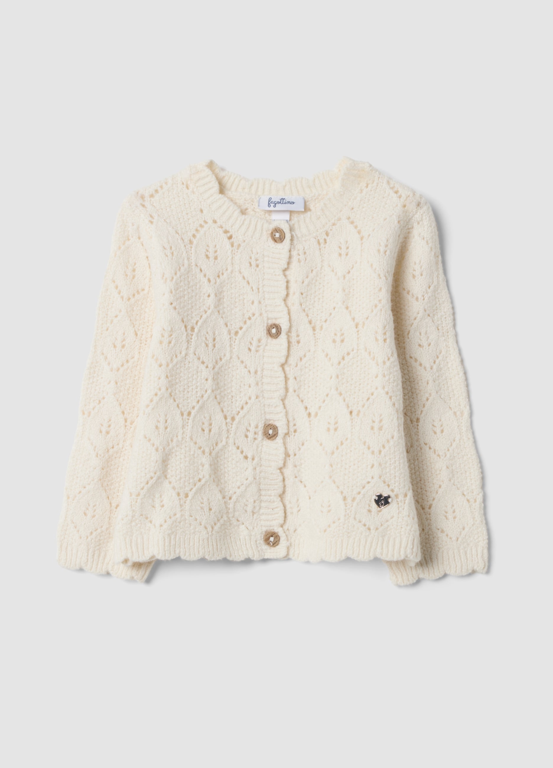 Cardigan Bianco A Maglia In Cotone Organico Elasticizzato Regular Fit
