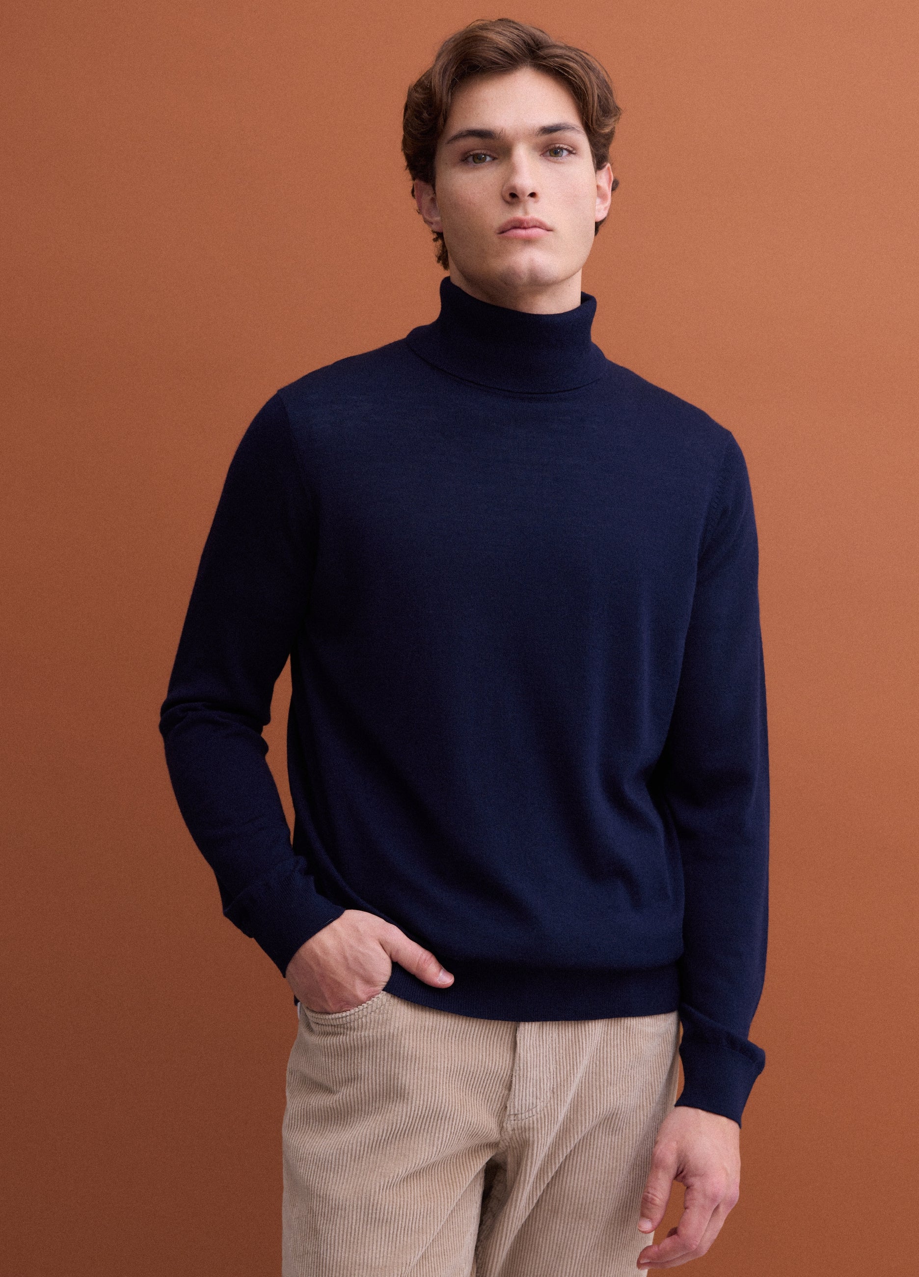 Maglia Blu Navy Dolcevita In Pura Lana Merino Regular Fit