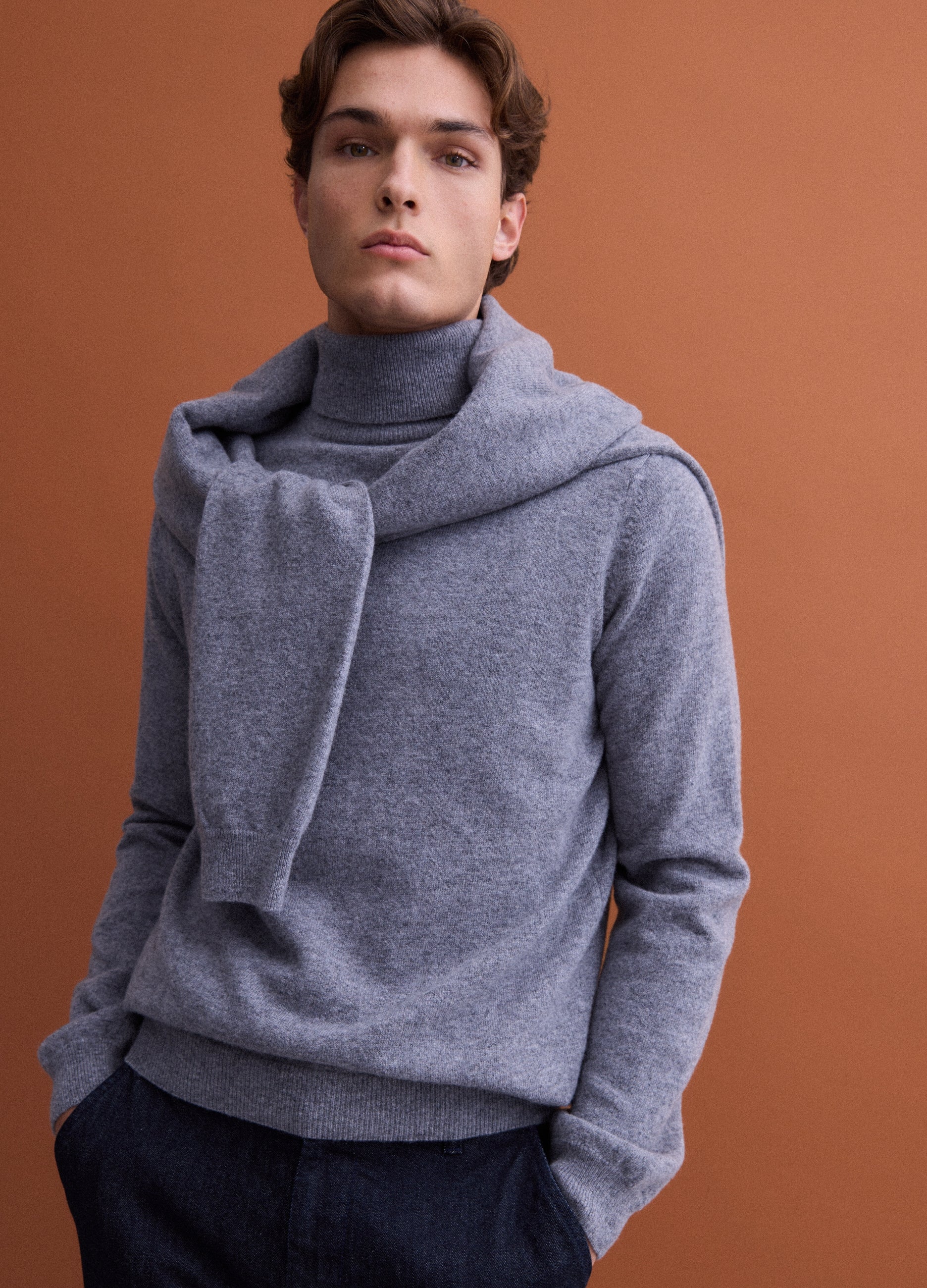 Maglia Grigia Melange Dolcevita In Pura Lana Regular Fit