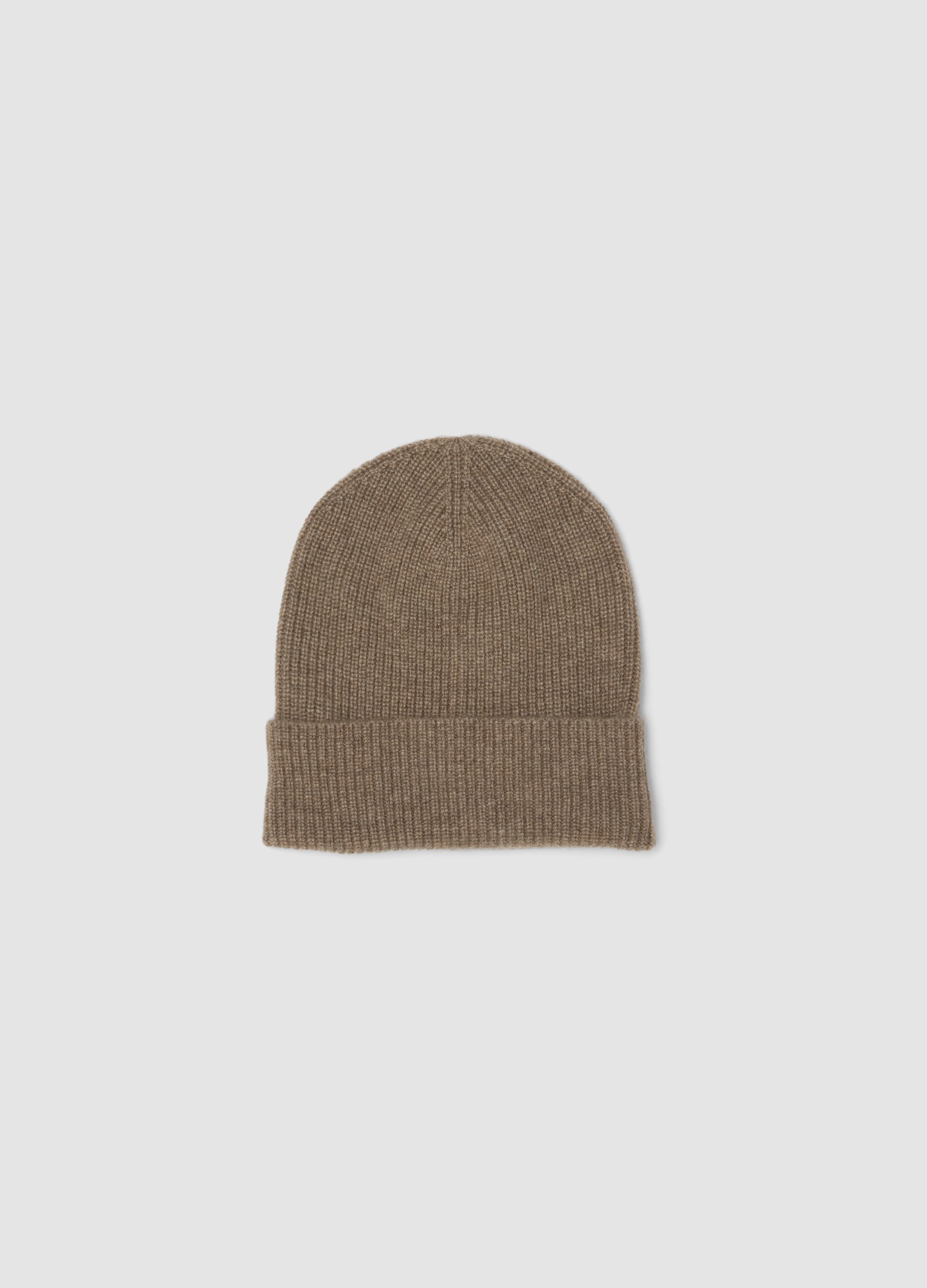 Berretto Beige In Puro Cashmere A Coste