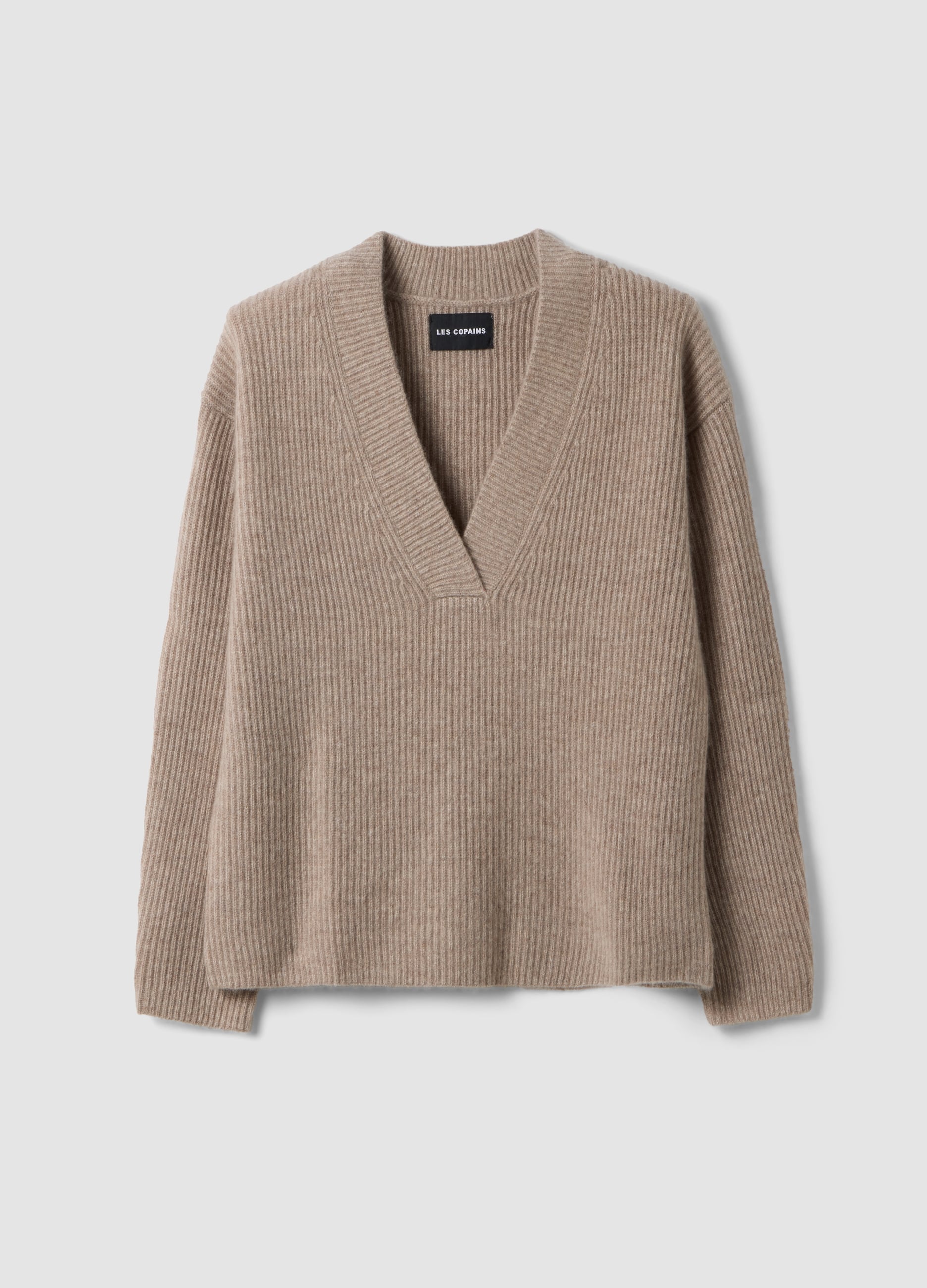 Maglia Beige Melange Scollo Profondo A V In Puro Cashmere Over Fit