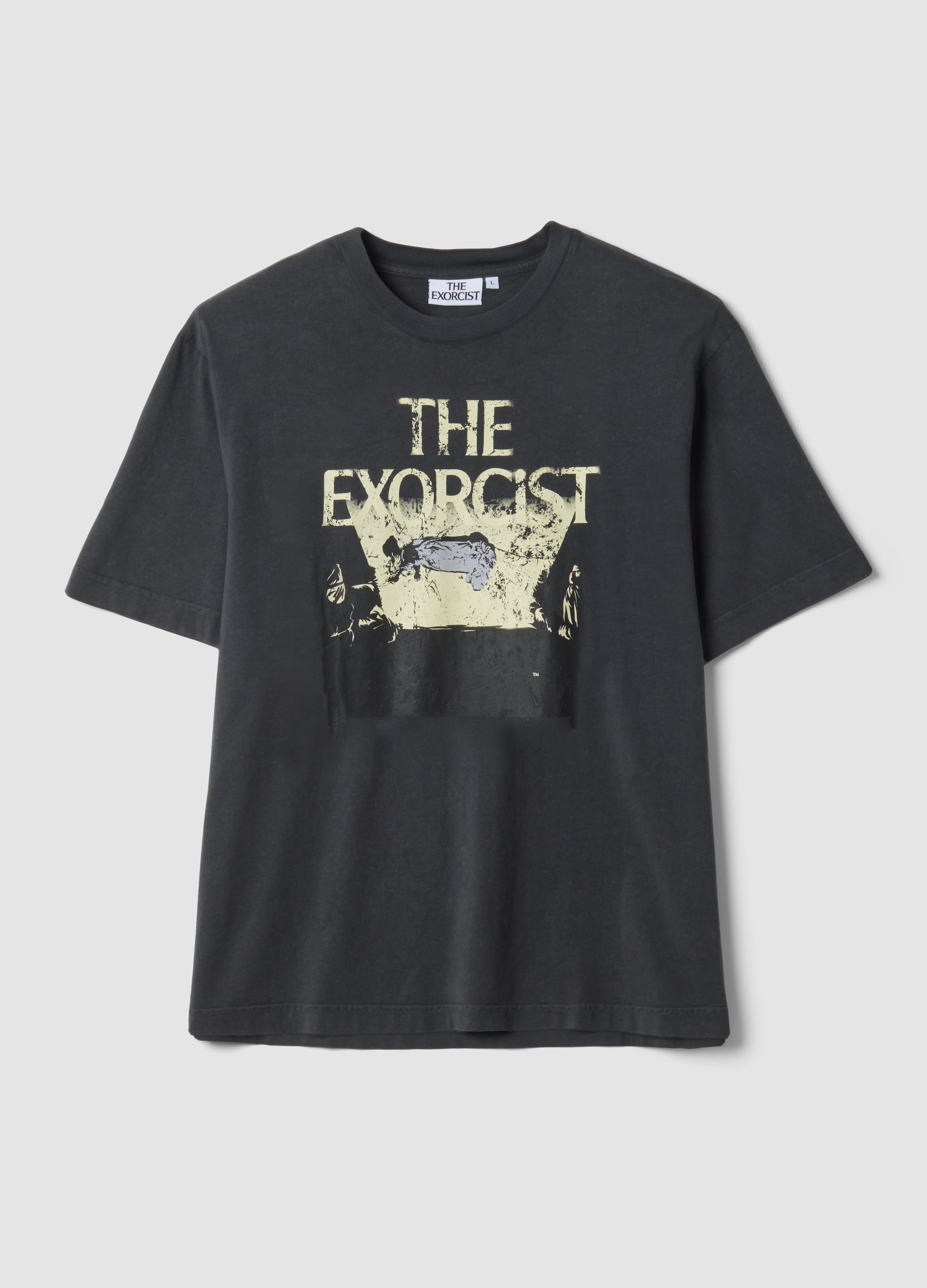T-shirt Grigia Crop In Puro Cotone Con Stampa "the Exorcist" Regular Fit