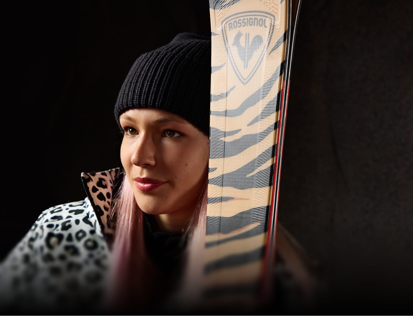 Lara MARKTHALER next to a pair of skis